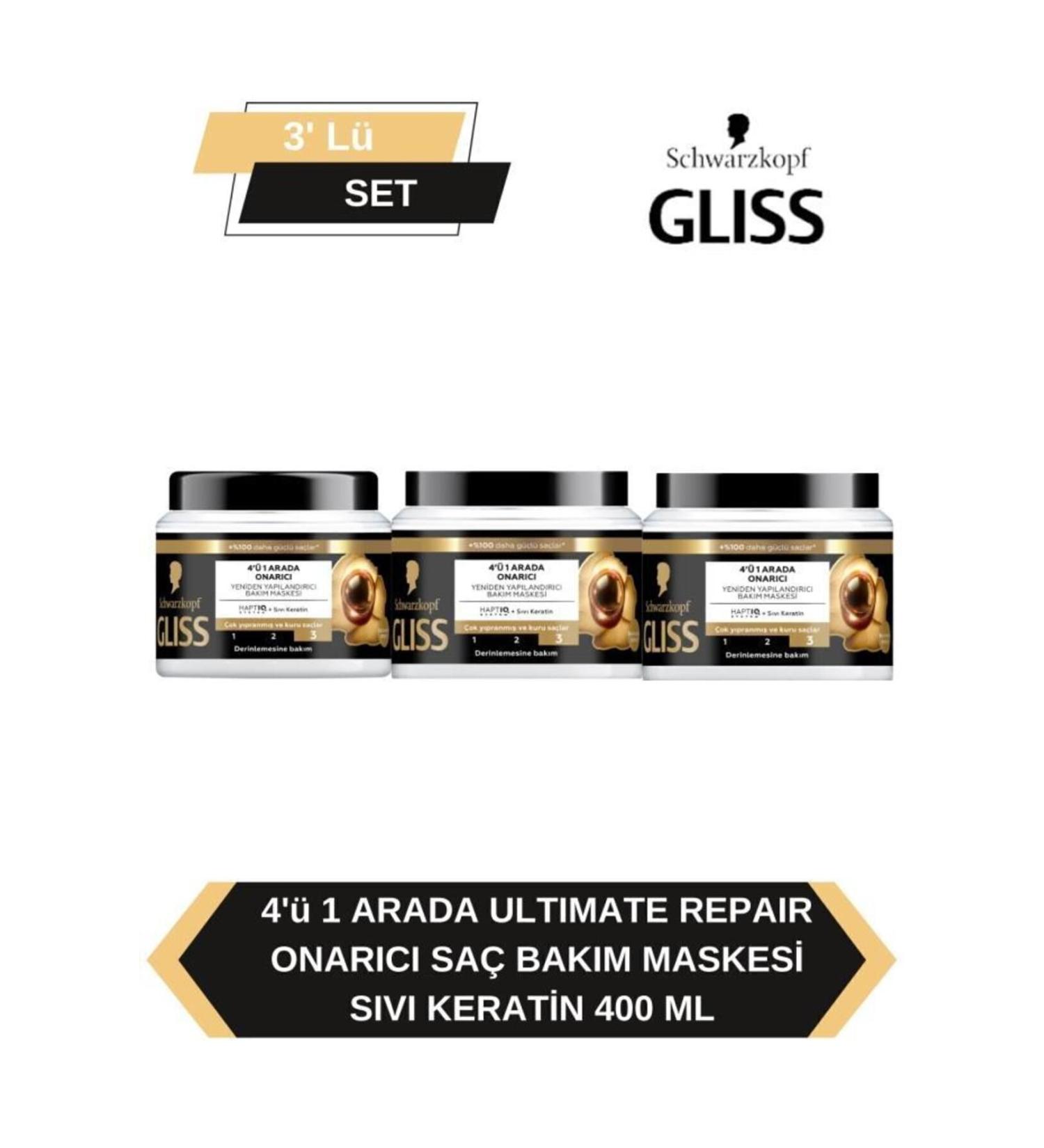 Gliss 4 in 1 Repairing & Restructuring Hair Care Mask Ultimate Repair 400 mlX3 - Buy Online on GoSupps.com