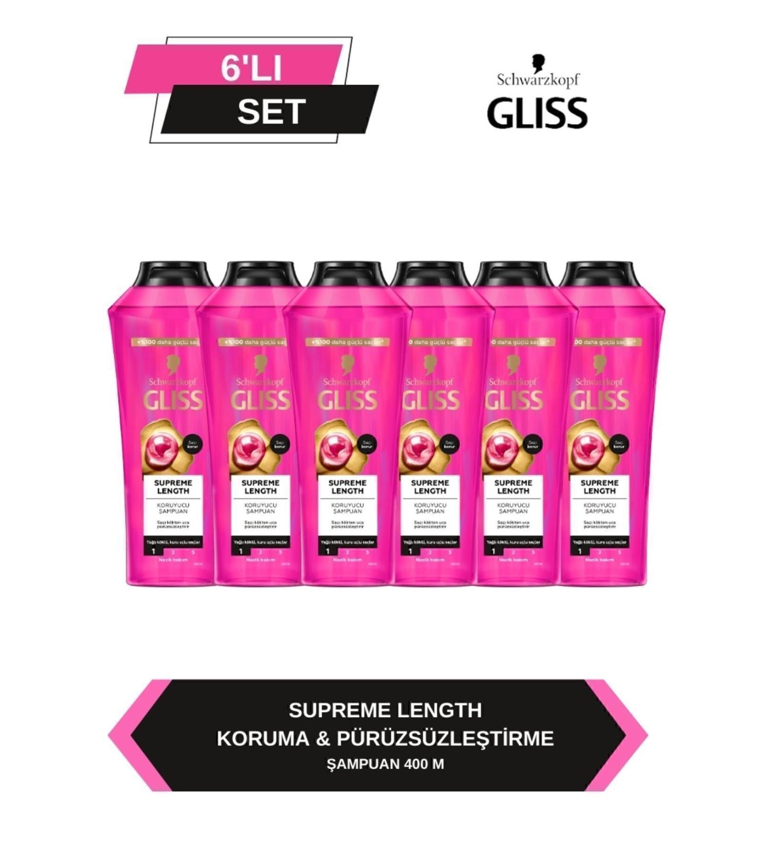 Gliss Supreme Length Long Hair Special Shampoo 400 ml x 6 Pieces - Buy Online on GoSupps.com