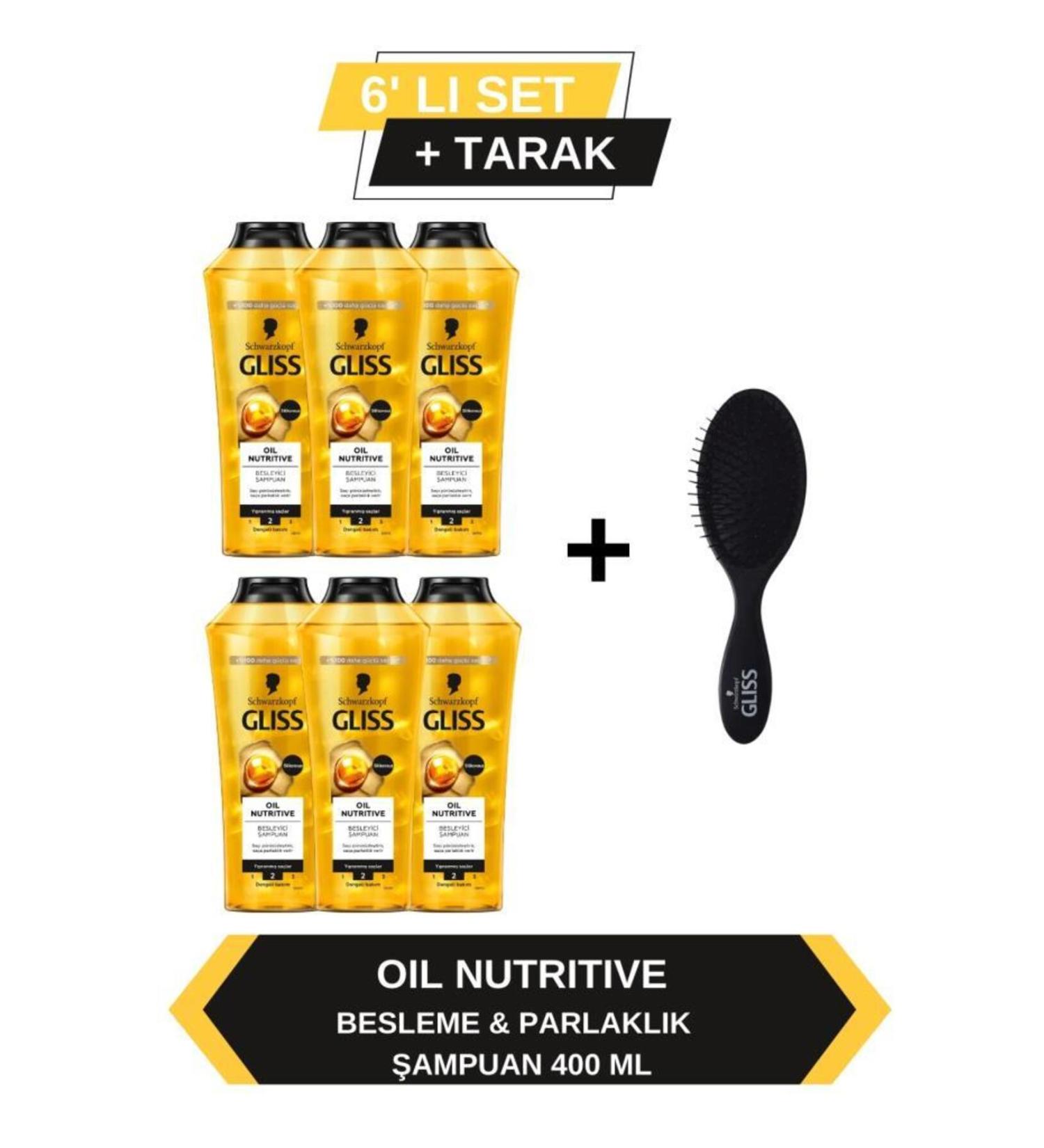 Gliss Oil Nutritive Shampoo 400ml x 6 Piece Set + Comb