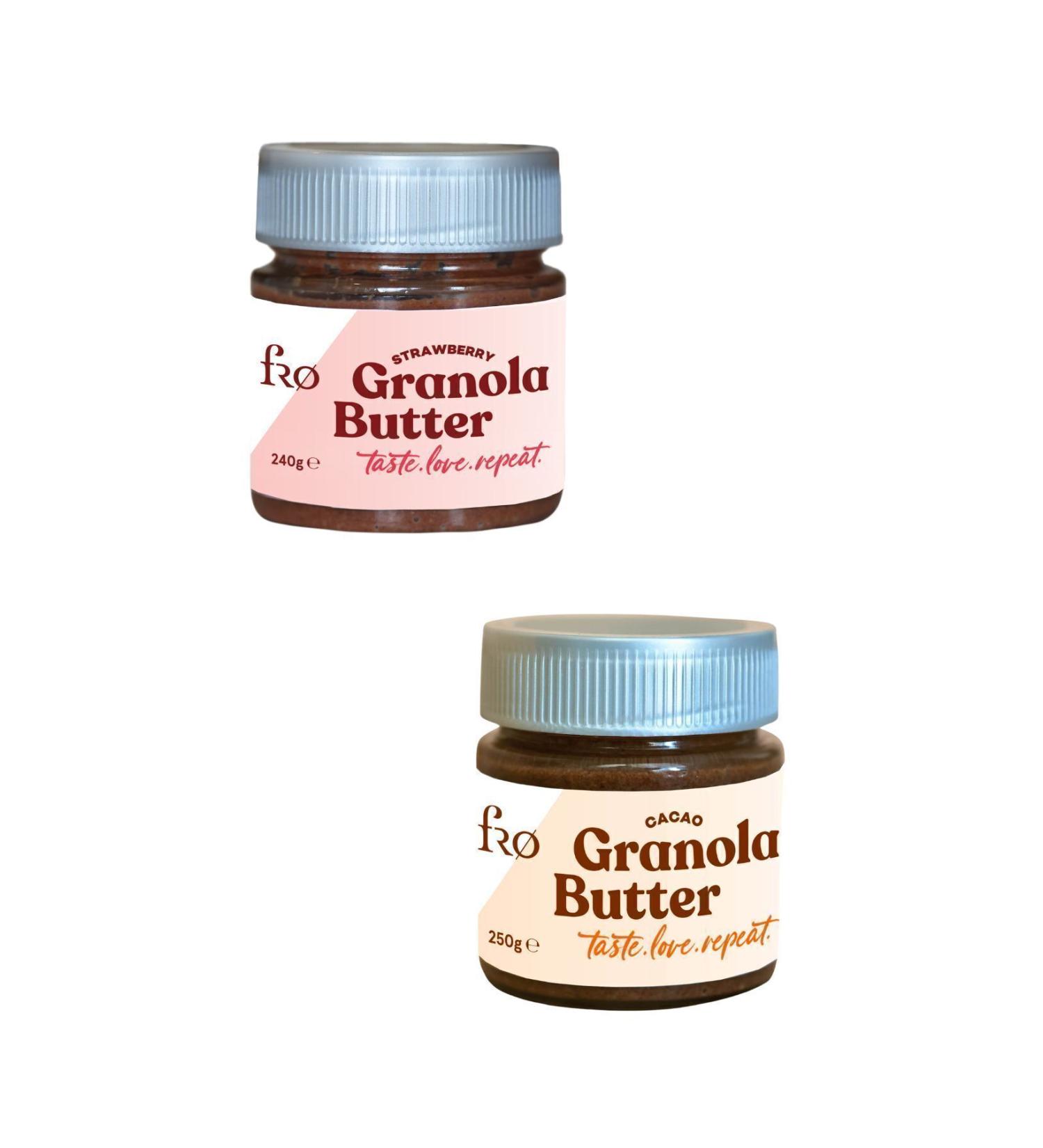 FRO 2-Piece Granola Butter Strawberry and Cacao Gluten-Free Sugar-Free Vegan Breakfast Spread 2x250gr - Buy Online on GoSupps.com