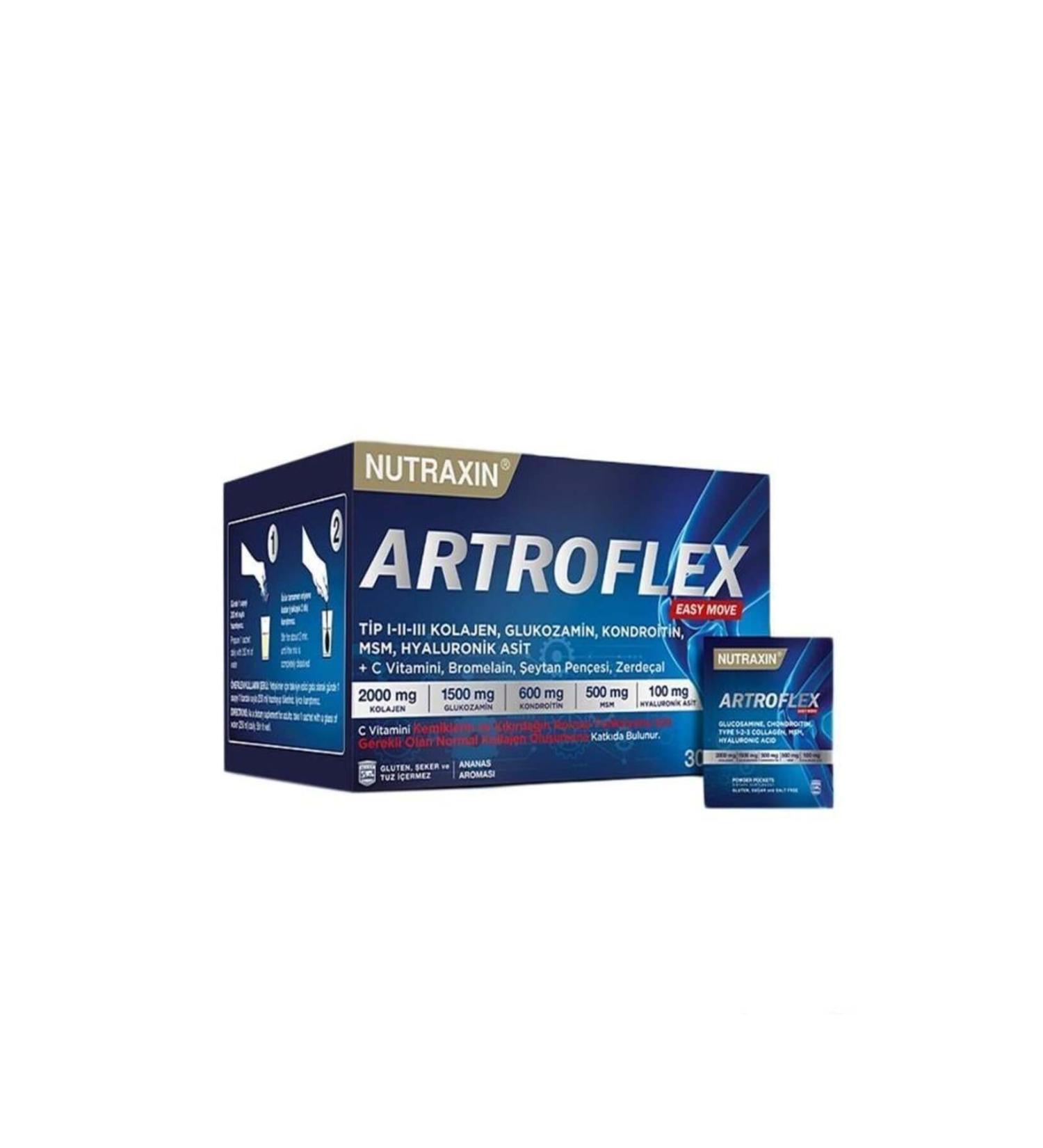 Nutraxin Artroflex Easy Move 30 Sachets Type 1-2-3 Collagen Glucosamine Chondroitin MSM Containing Supplementary Food