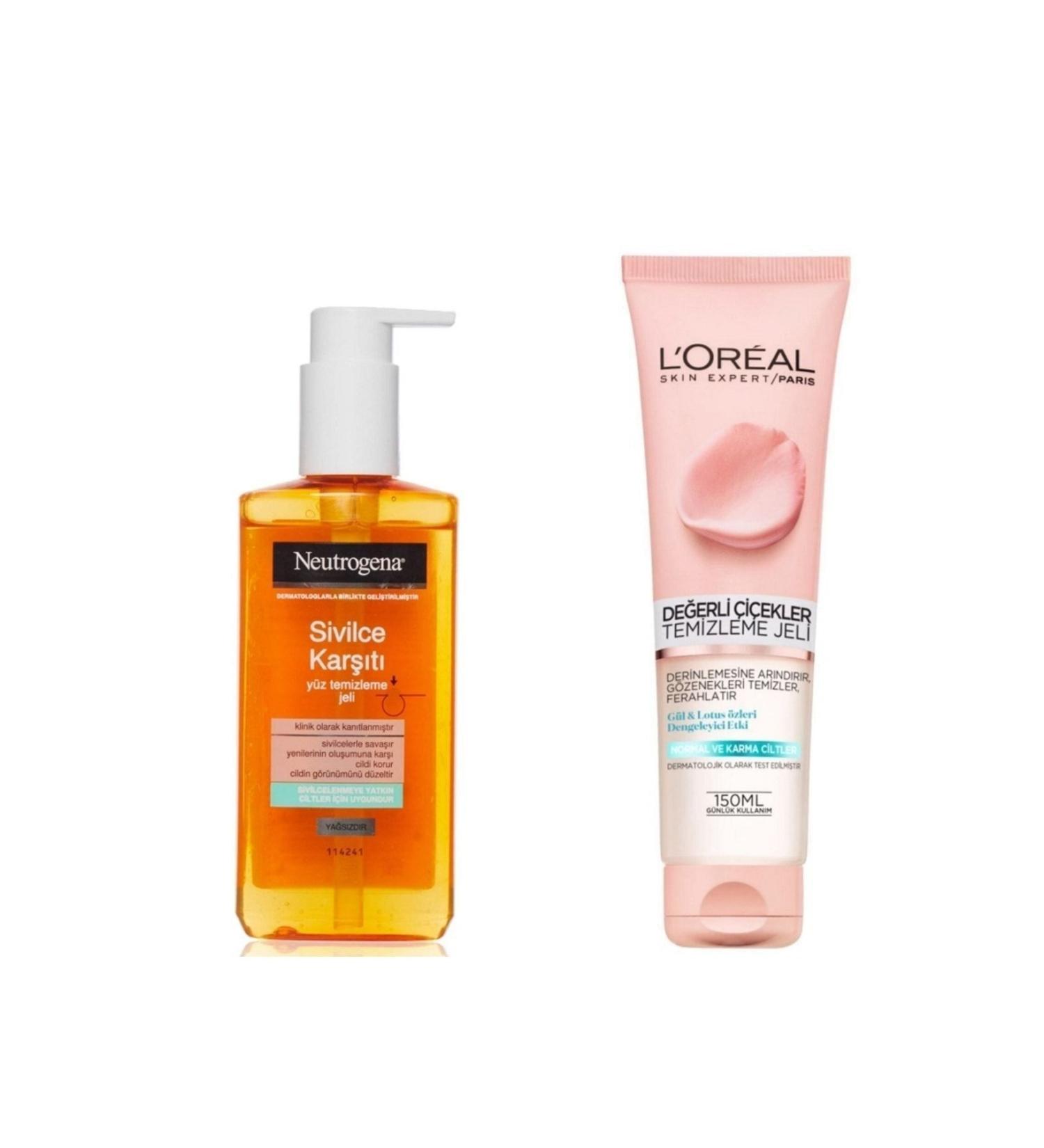L'Oreal Paris Precious Flowers Cleansing Gel + Neutrogena Anti-Acne Facial Cleansing Gel - Buy Online on GoSupps.com