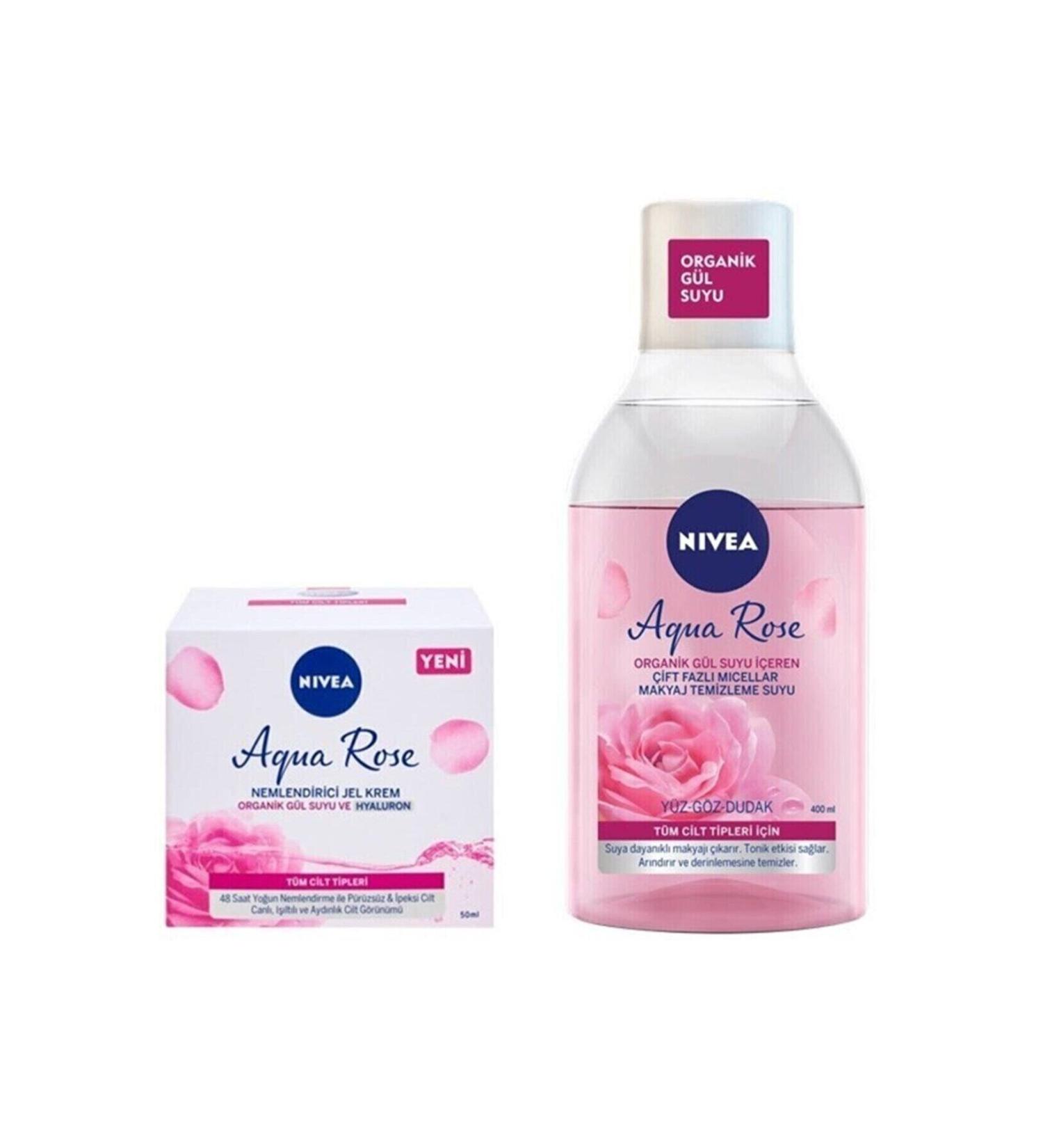 NIVEA Aqua Rose Moisturizing Gel Cream 50ml + Rose Organic Rose Water Moisturizing Gel Cream 50ml