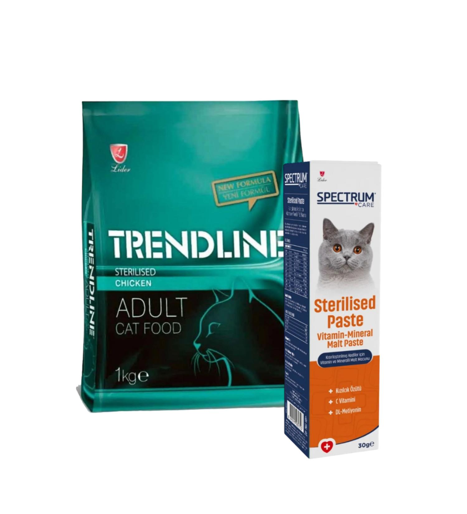 Trendline Sterilized 1 Kg Cat Food and Spectrum Sterilized Cat Malt 30 Gr