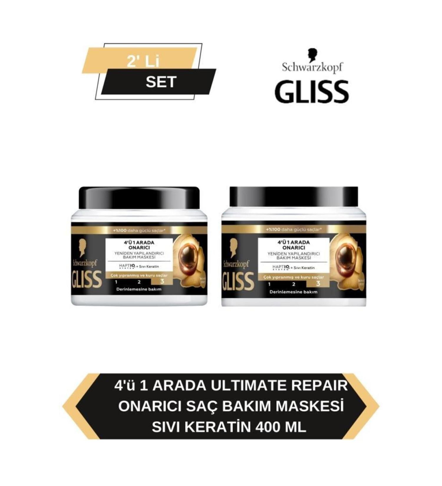 Gliss 4 in 1 Repairing & Restructuring Hair Care Mask Ultimate Repair 400 mlX2 - Buy Online on GoSupps.com