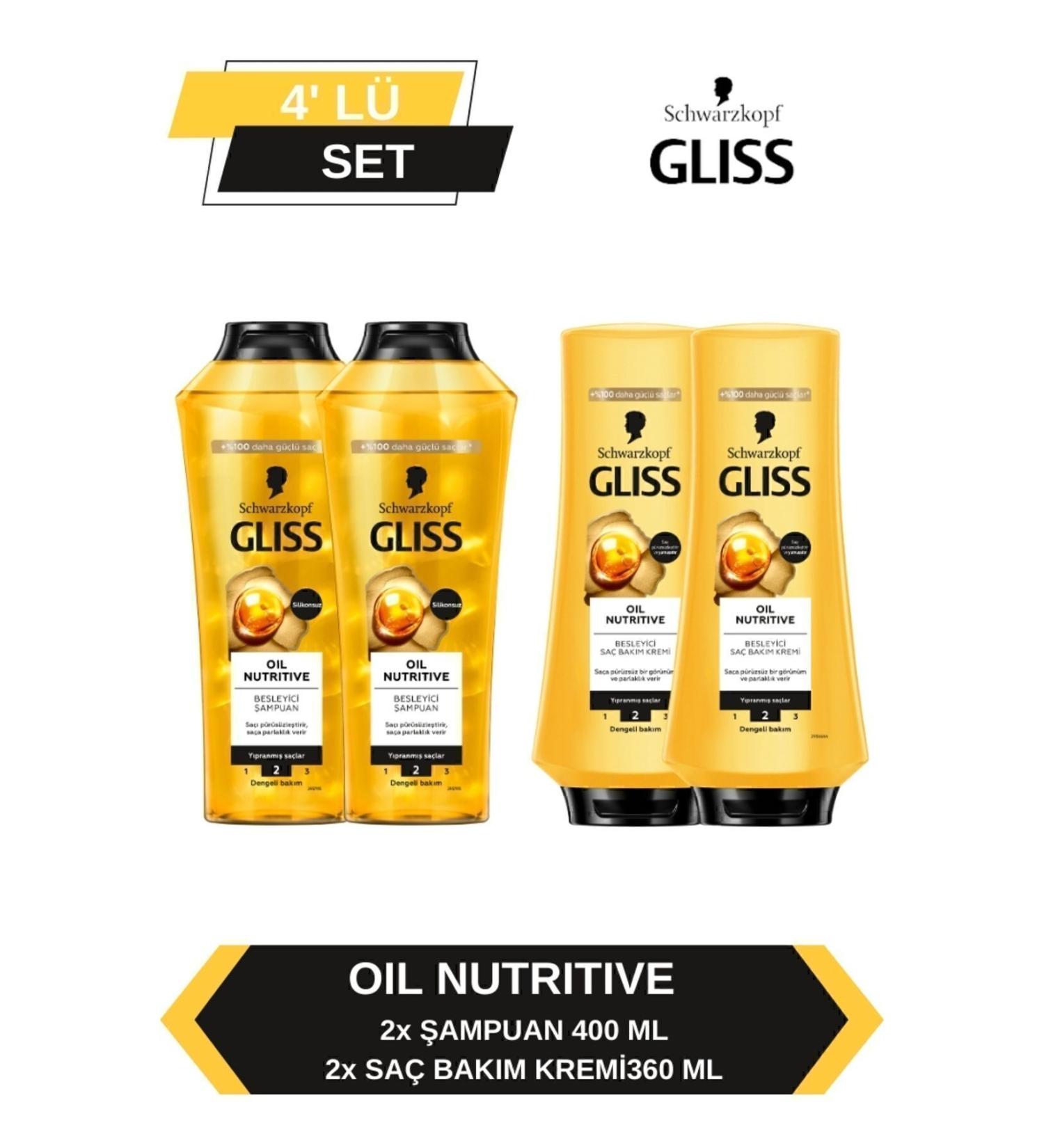 Gliss Oil Nutritive Shampoo 400ml x 2+ Conditioner 360ml x2 - Buy Online on GoSupps.com