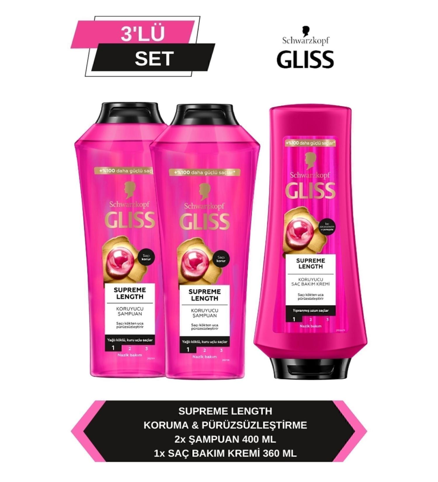 Gliss Supreme Length Shampoo 400 ml x 2 Pieces + Hair Conditioner 360 ml