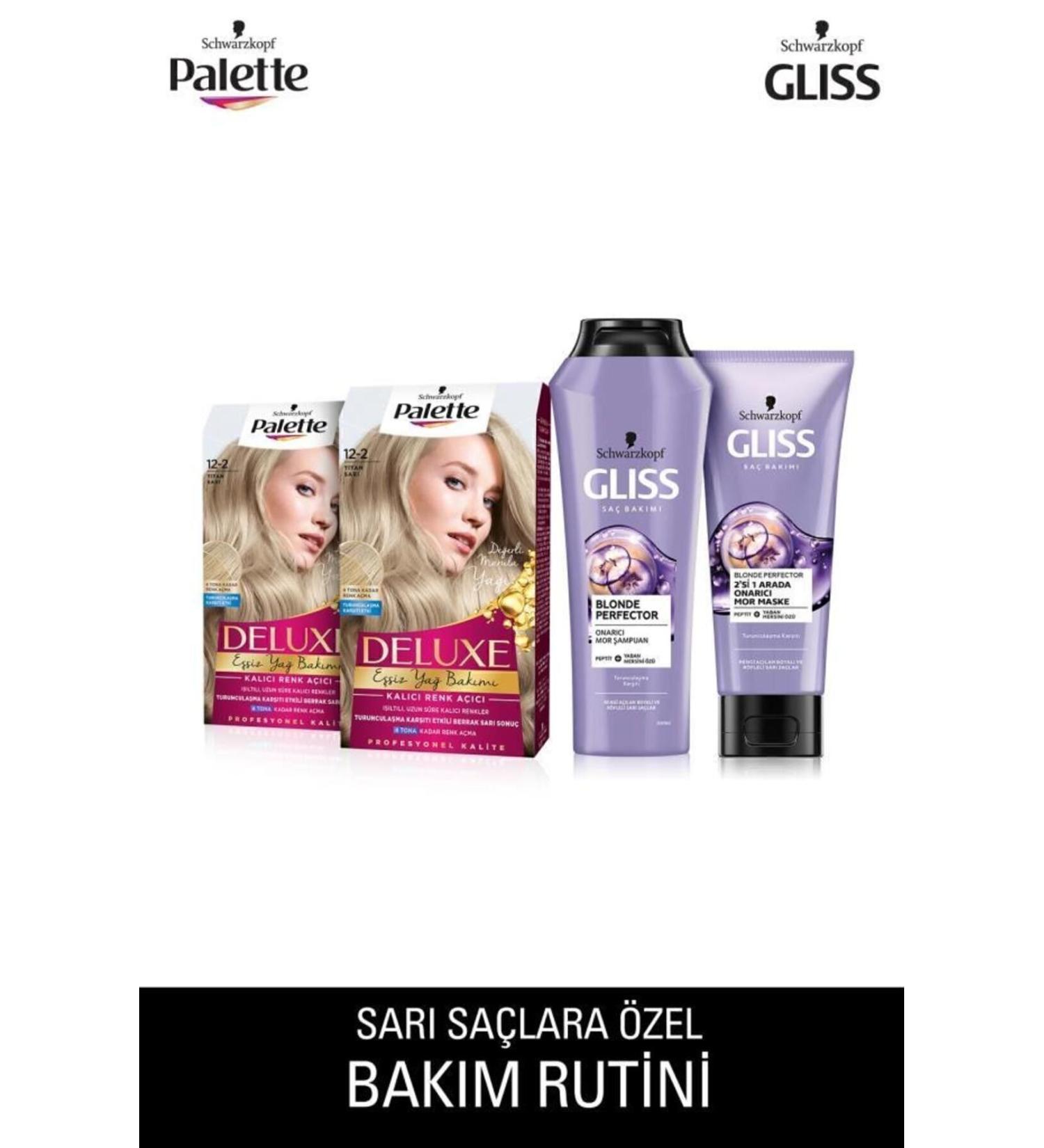 Gliss Gl ss 12-2 Titan Yellow x 2 Pieces + Blonde Perfector Purple Shampoo 250 ml + Blonde Perfector Purple Mask 200