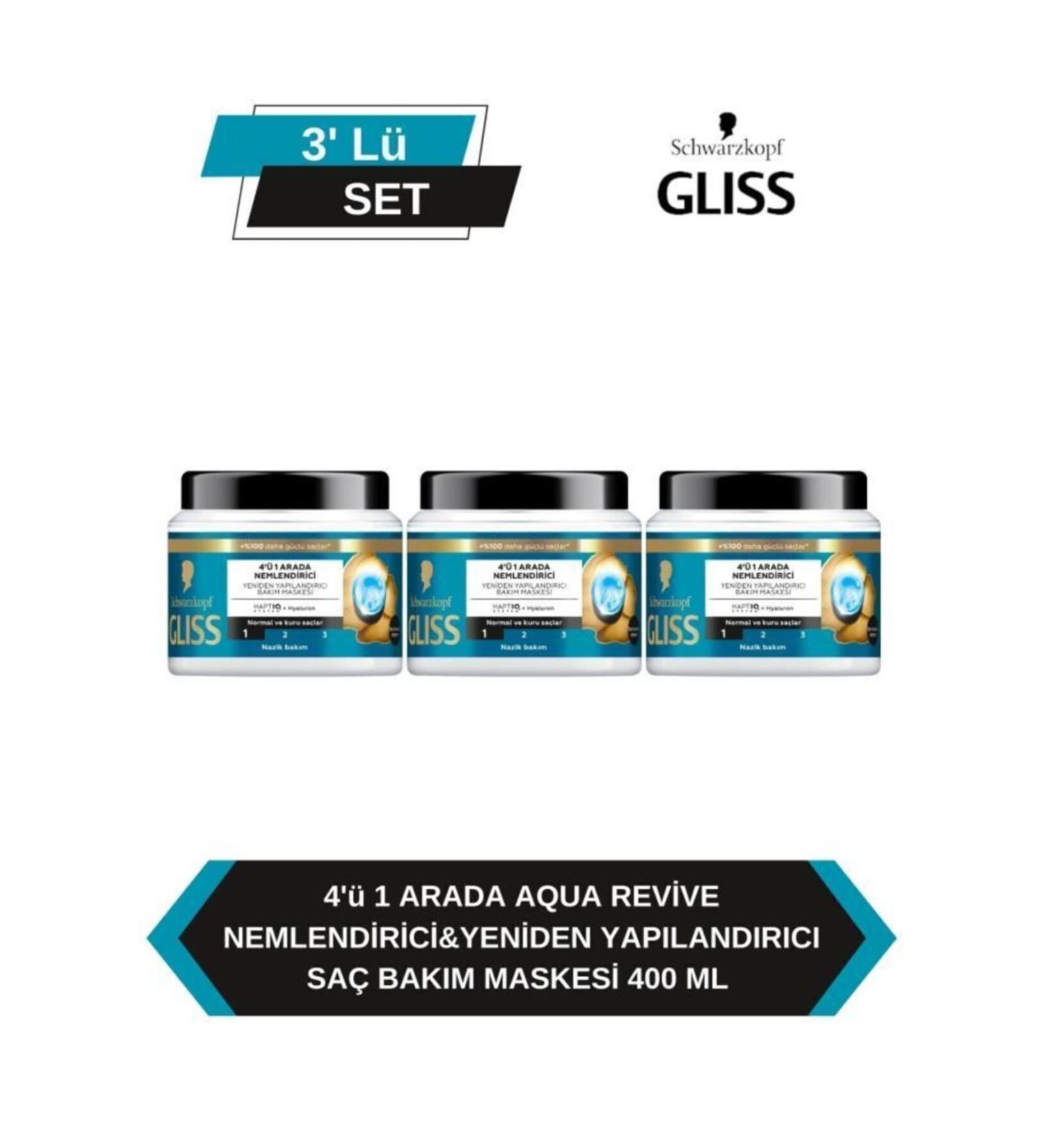 Gliss 4 in 1 Moisturizing & Restructuring Hair Care Mask Aqua 400 mlX3 - Buy Online on GoSupps.com
