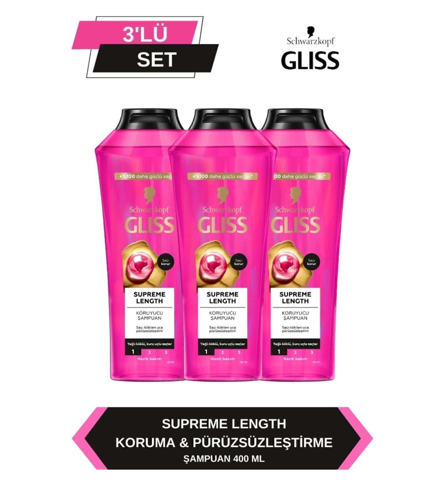 Gliss Supreme Length Long Hair Special Shampoo 400 ml x 3 Pieces - Buy Online on GoSupps.com