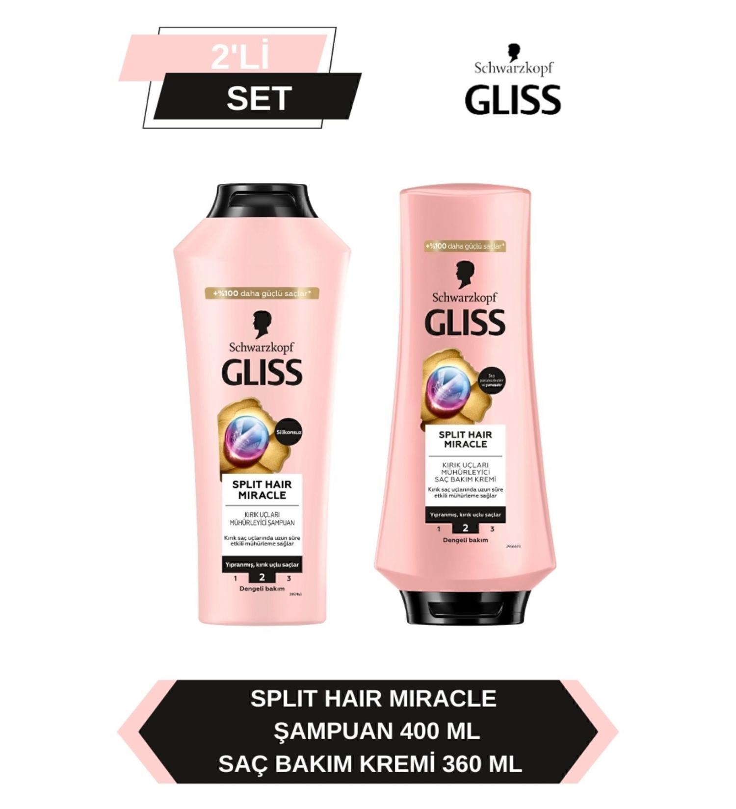Gliss Split Hair Miracle Shampoo 400 Ml + Split Hair Miracle Conditioner 360 Ml - Buy Online on GoSupps.com