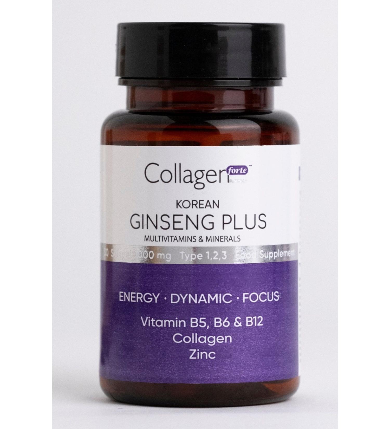 Collagen Forte Platinum Red Korean Ginseng Plus Hydrolyzed Collagen Vitamin B5 b6 b12 & Zinc Softgel 1000mg - Buy Online on GoSupps.com