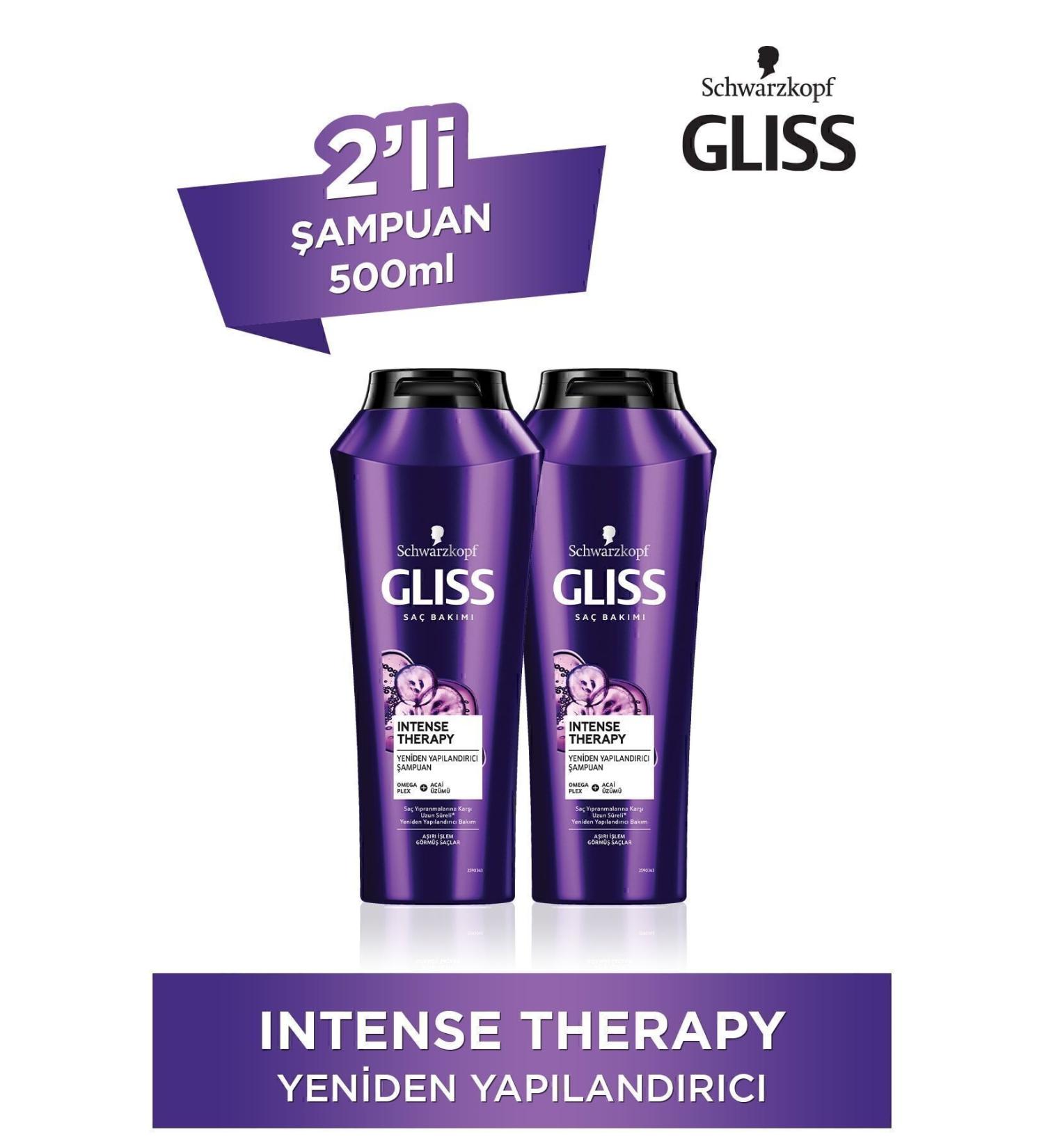 Gliss Intense Therapy Restructuring Shampoo - With Omega Plex and Acai Berry 500 ml X 2 Pcs - Buy Online on GoSupps.com