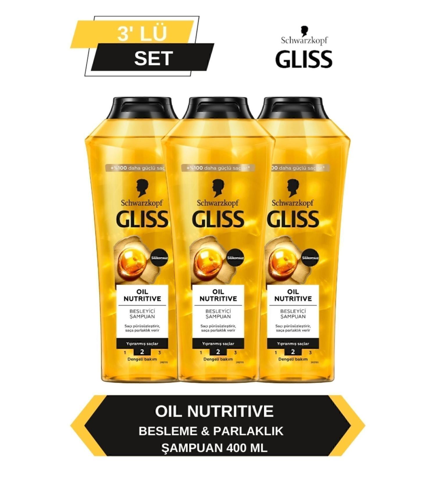 Gliss Oil Nutritive Shampoo 400ml x Set of 3 - Buy Online on GoSupps.com