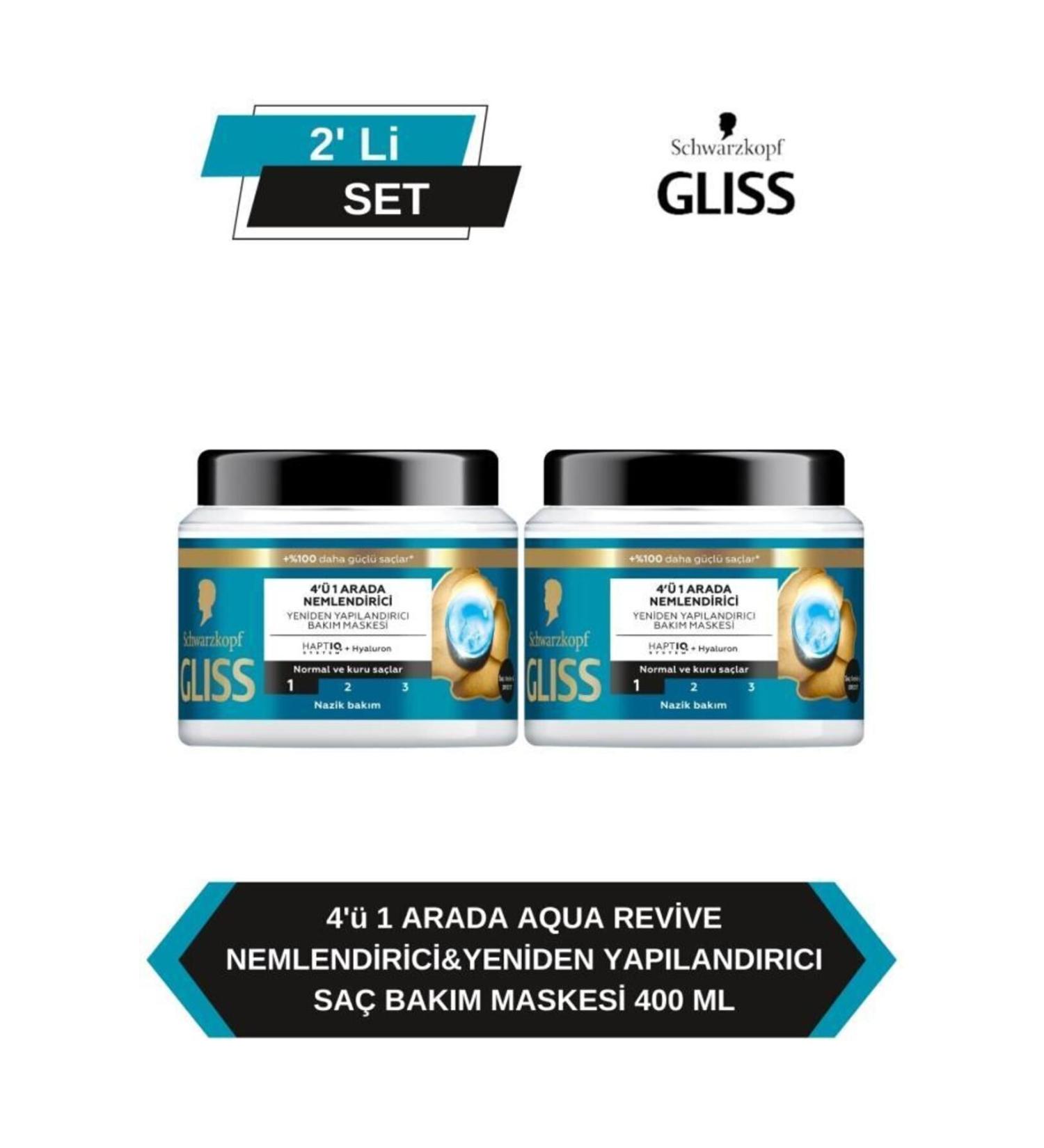 Gliss 4 in 1 Moisturizing & Restructuring Hair Care Mask Aqua 400 mlX2 - Buy Online on GoSupps.com