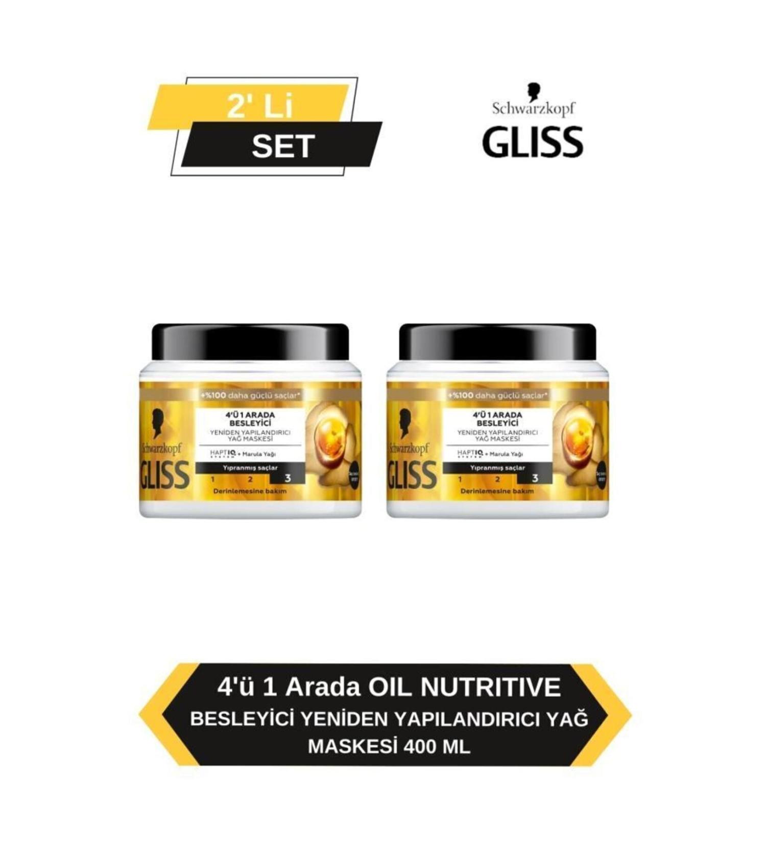 Gliss 4 in 1 Nourishing & Restructuring Hair Care Mask Ultimate Oil 400 mlX2 - Buy Online on GoSupps.com