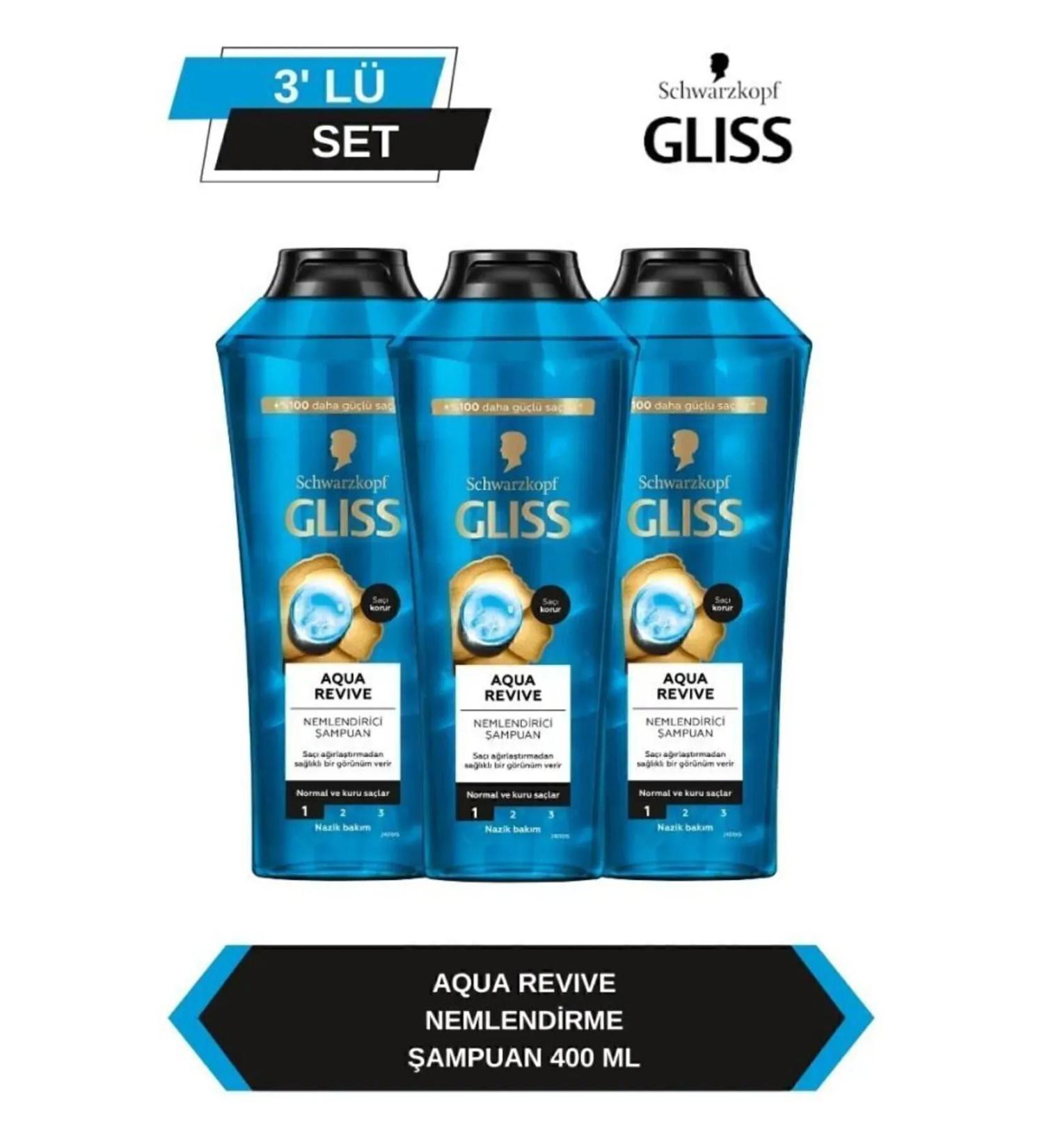 Gliss Aqua Revive Restructuring Shampoo 400 ml X 3 Pieces - Buy Online on GoSupps.com