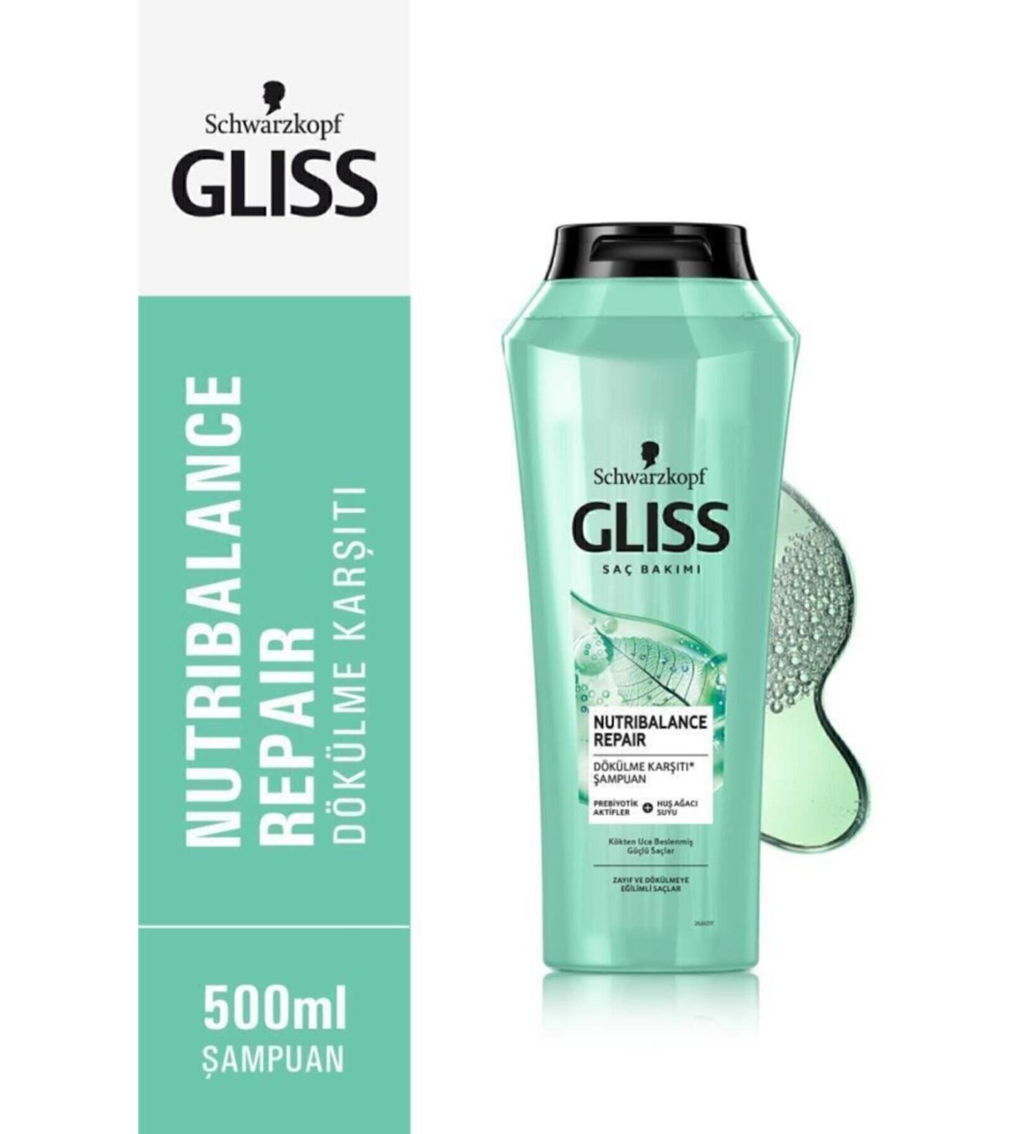 Gliss Nutribalance Repair Anti-Hair Loss Shampoo - With Prebiotic Actives and Birch Water 500 ml
