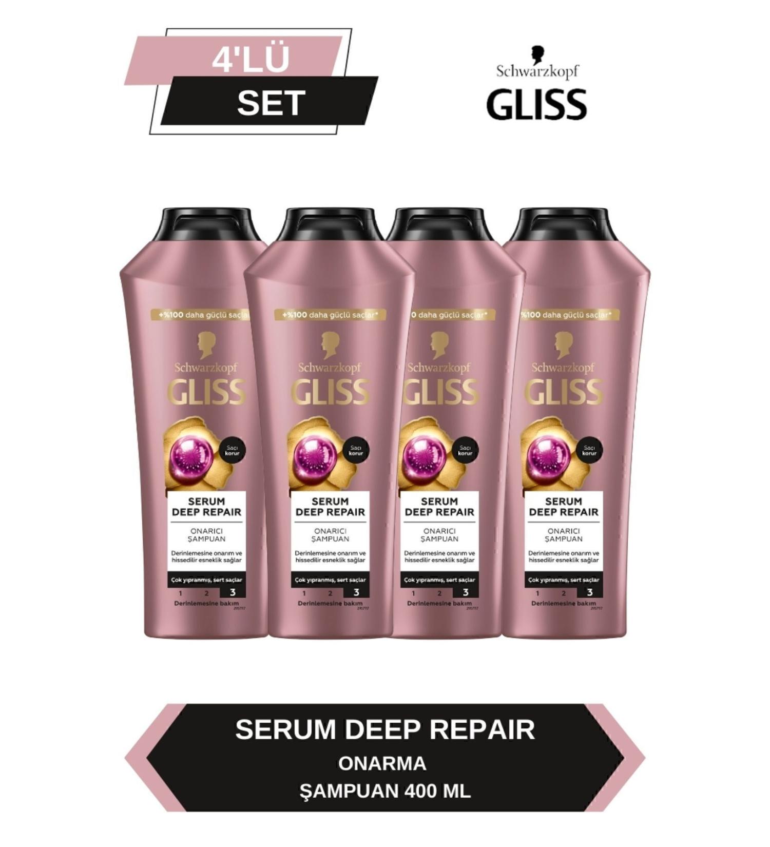 Gliss Serum Deep Repair Repairing Shampoo 400 ml x 4 Pieces - Buy Online on GoSupps.com