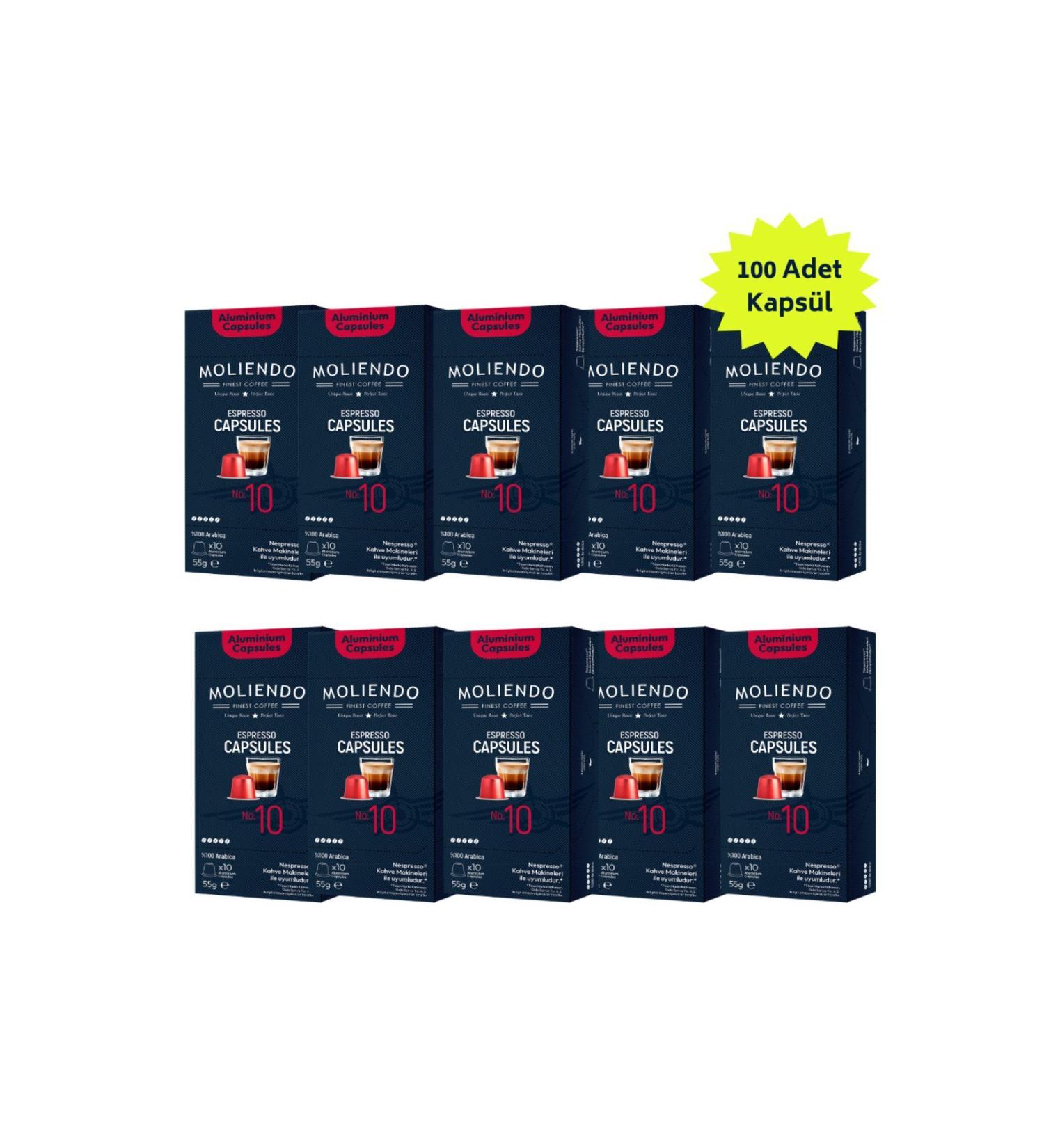 Moliendo Aluminum Capsule Coffee No:10 Advantage Package (100 PCS NESPRESSO COMPATIBLE ALUMINUM CAPSULES) - Buy Online on GoSupps.com