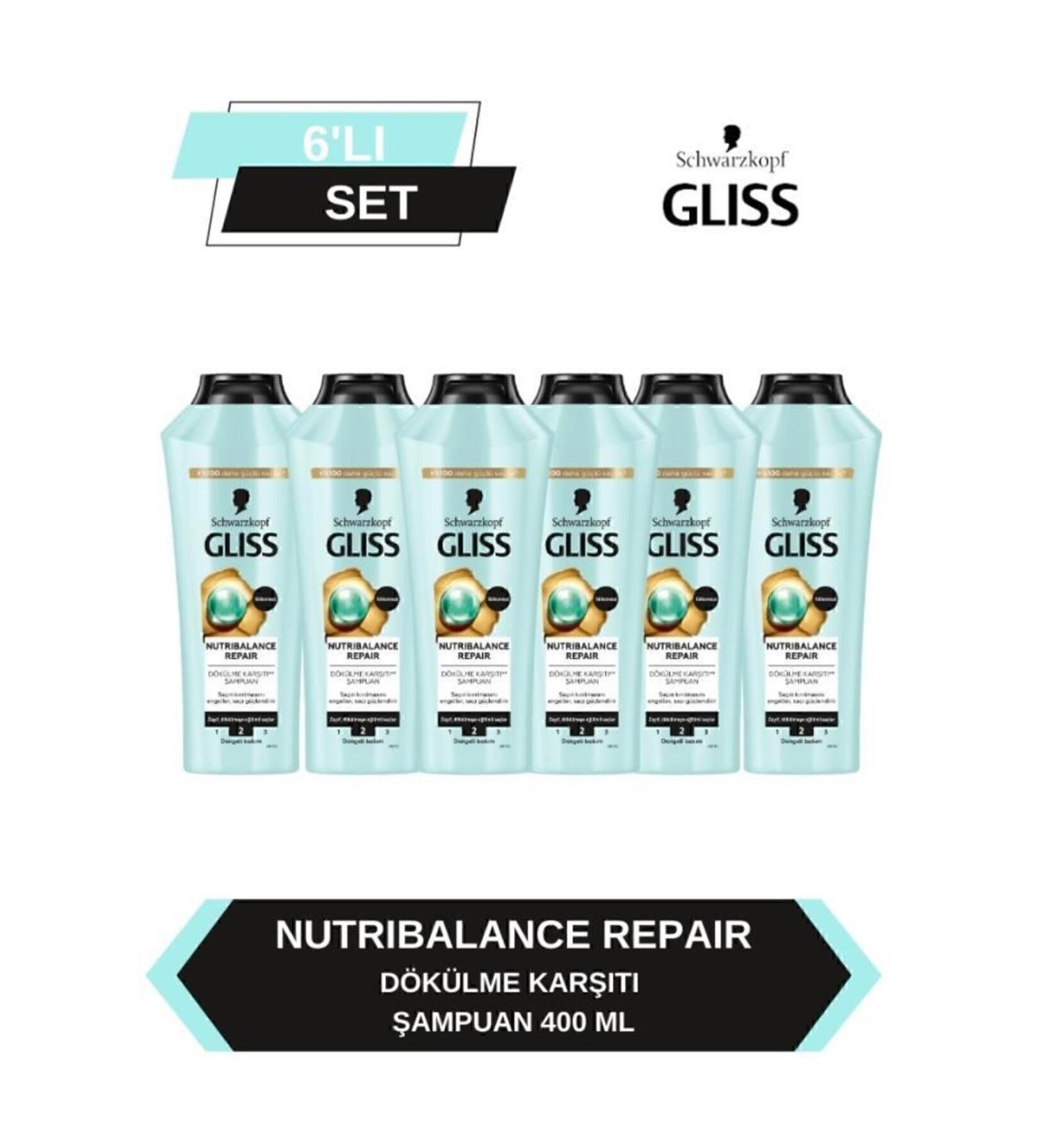 Gliss Nutribalance Repair Anti Hair Loss Shampoo 400 ml X 6 Pieces - Buy Online on GoSupps.com