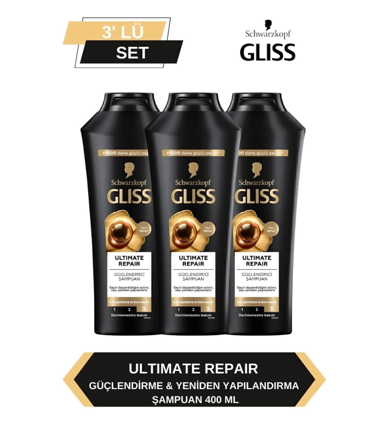Gliss Ultimate Repair Shampoo 400ml x Set of 3 - Buy Online on GoSupps.com