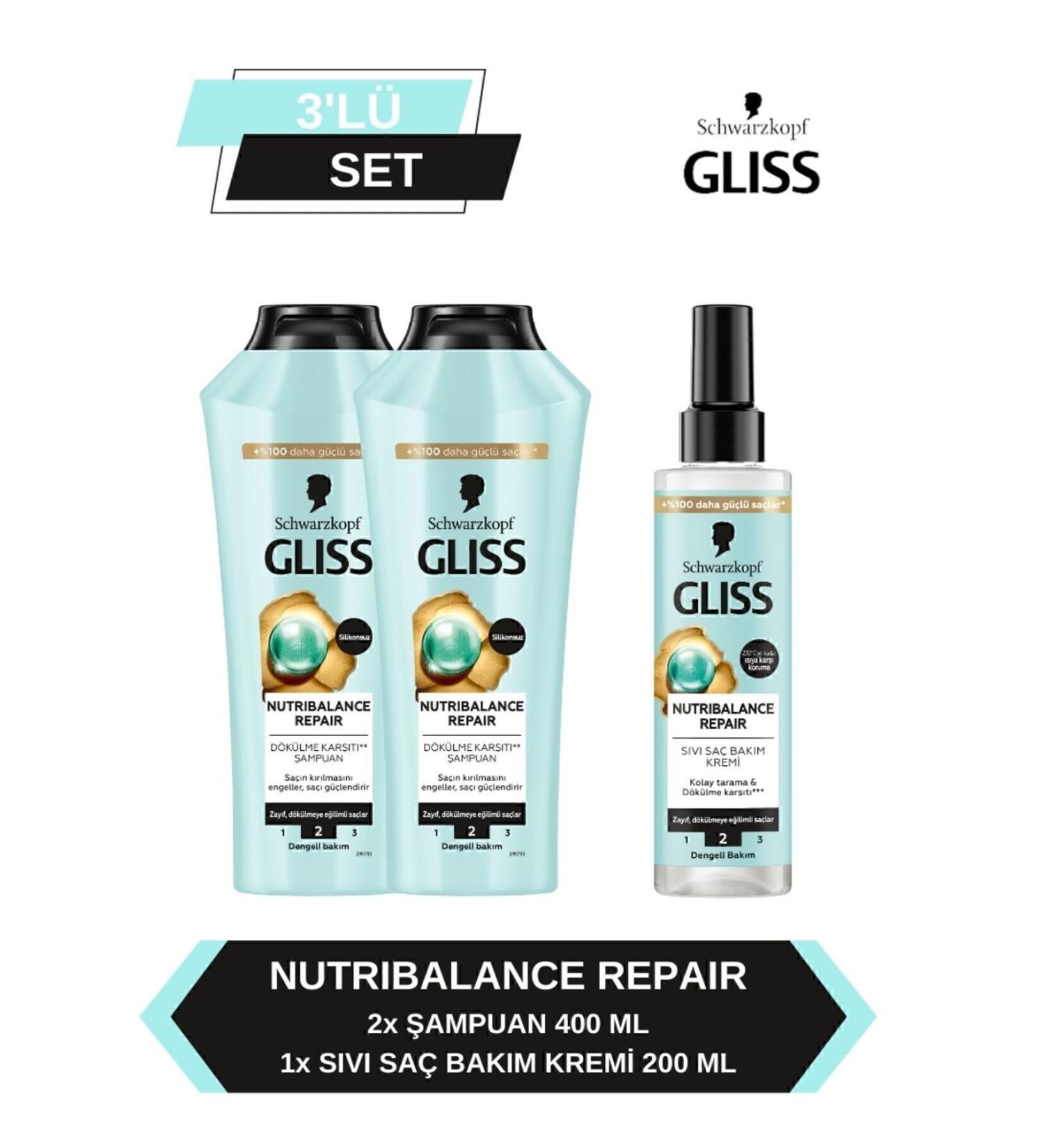 Gliss Nutribalance Shampoo 400 ml x 2 Pieces + Liquid Conditioner 200 ml - Buy Online on GoSupps.com