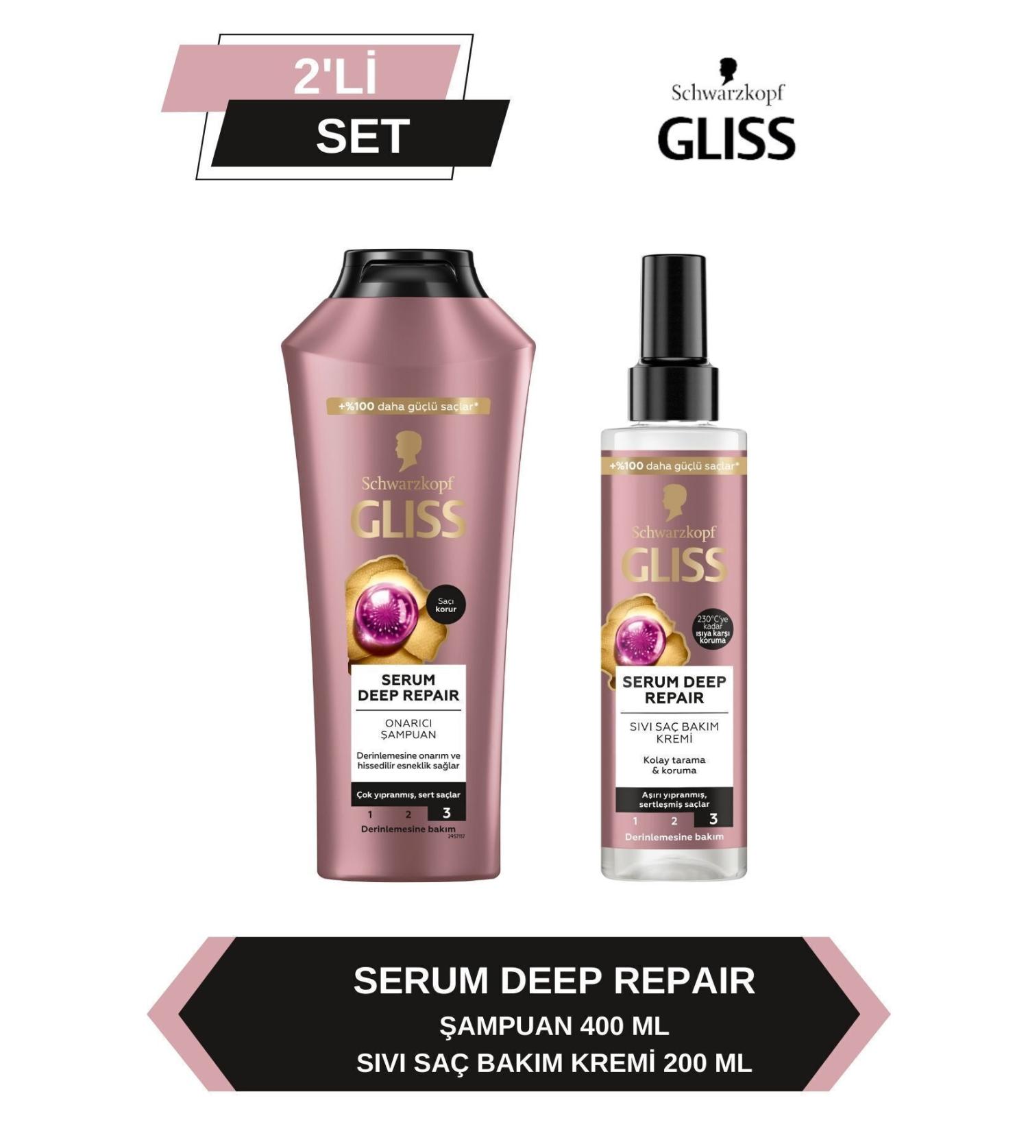 Gliss Serum Deep Repair Shampoo 400 ml + Liquid Conditioner 200 ml - Buy Online on GoSupps.com