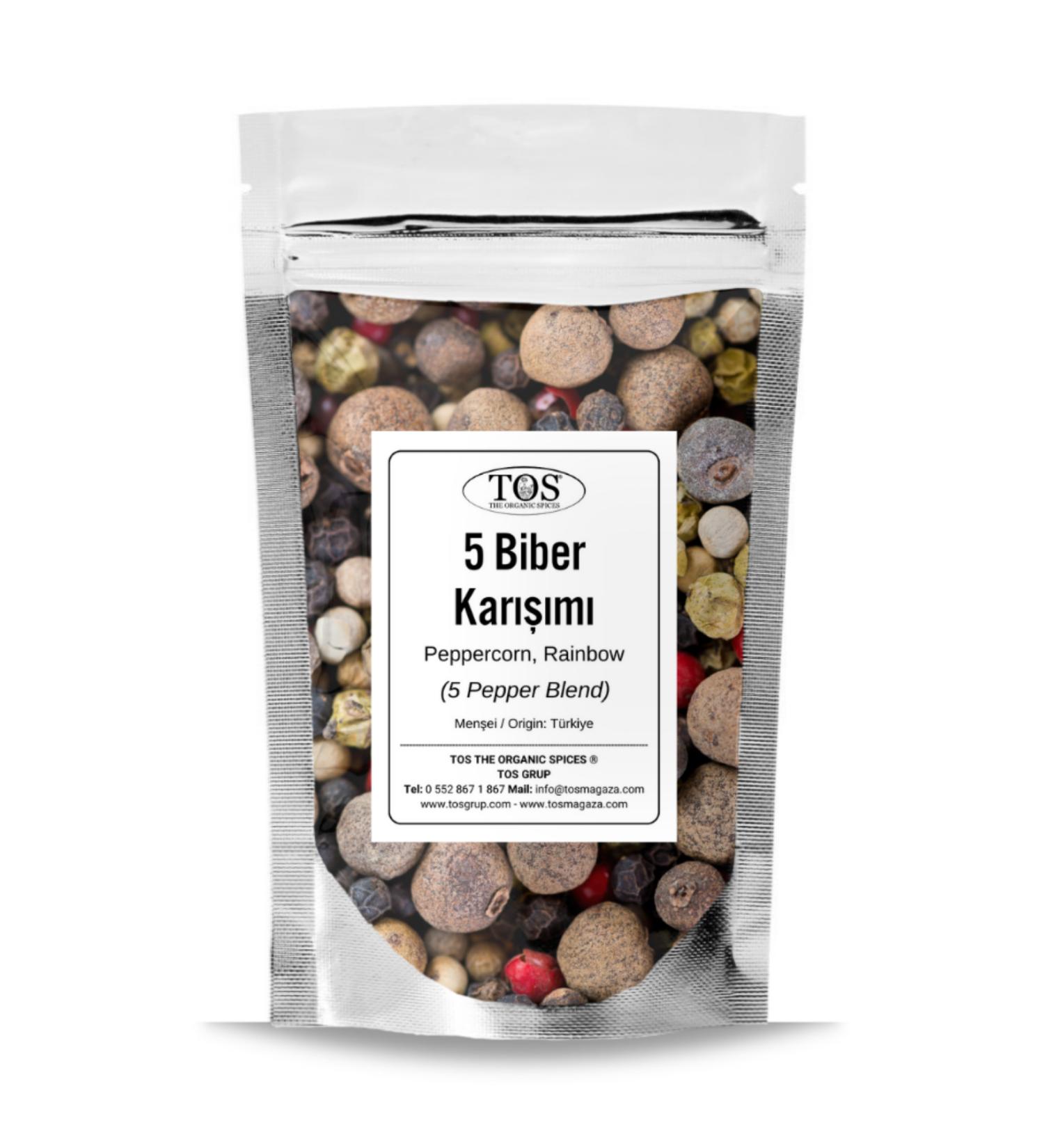 TOS The Organic Spices 5 Pepper Blend 500 gr (1st Quality) Piper nigrum / Peppercorn 5 Pepper Blend