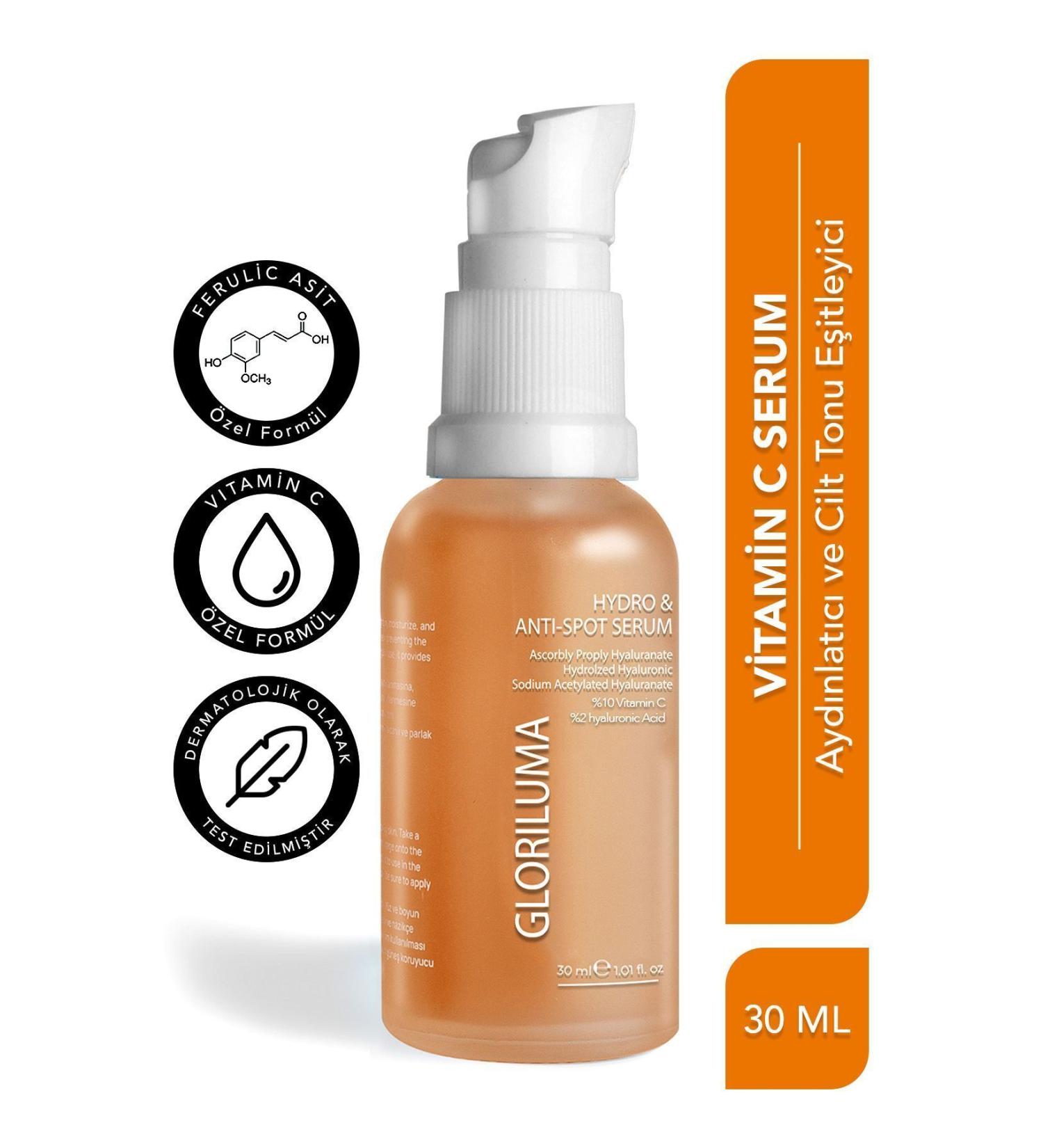 Gloriluma Anti-Blemish Brightening Moisturizing Vitamin C Serum Vitamin C 2% Hyaluronic Acid Ferulic Acid - Buy Online on GoSupps.com