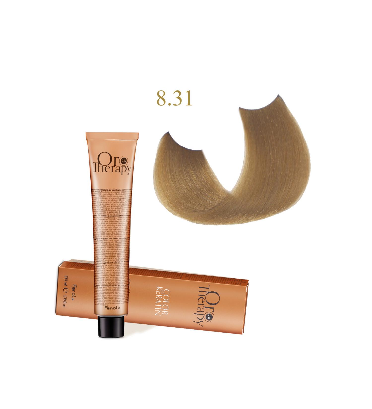 Fanola Oro Therapy 24k Color Keratin With Gold & Argan Oil 100ml (ammonia Free) 8.31 Light Blonde Sandy
