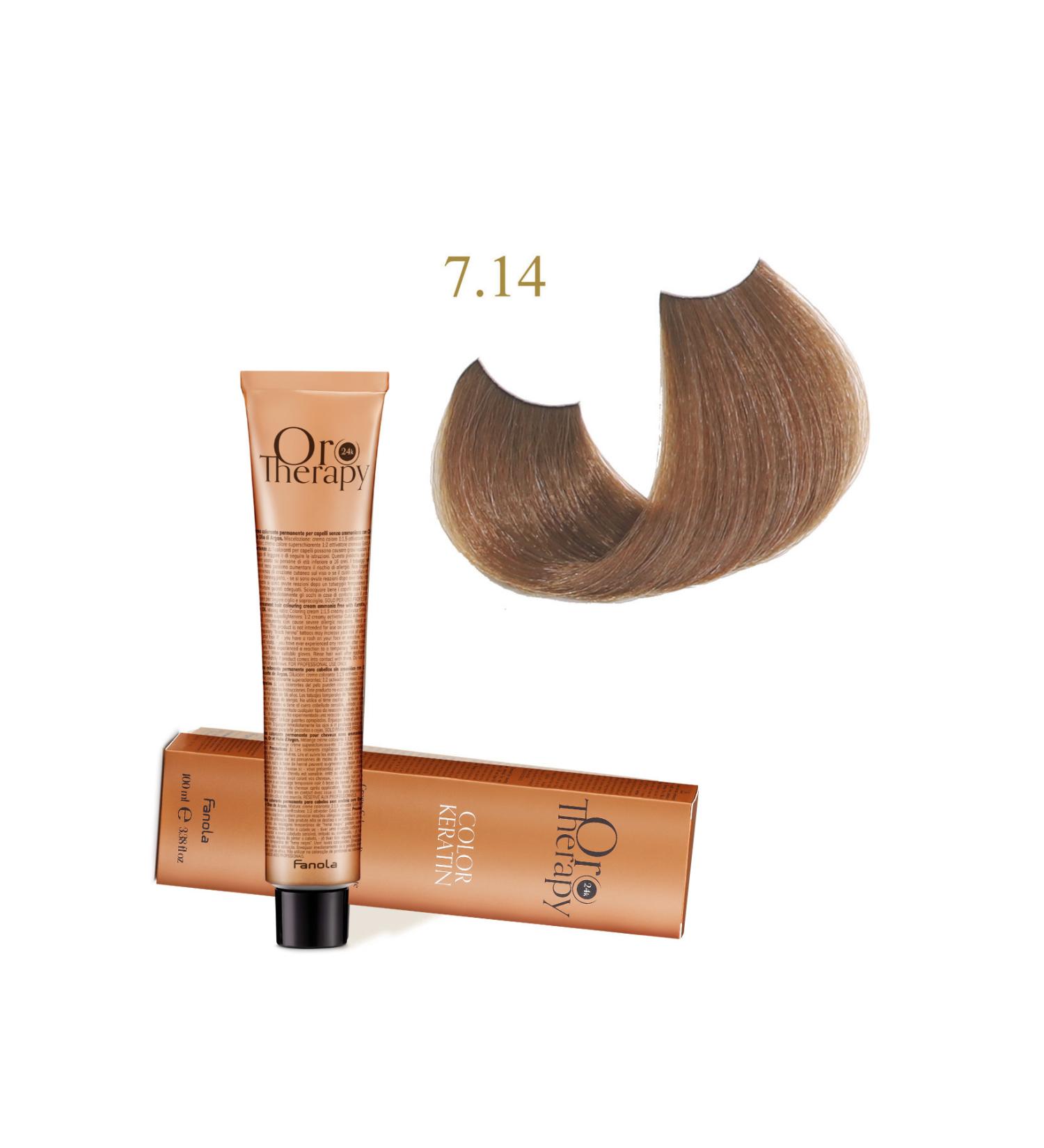 Fanola Oro Therapy 24k Color Keratin With Gold & Argan Oil 100ml (ammonia Free) 7.14 Hazelnut