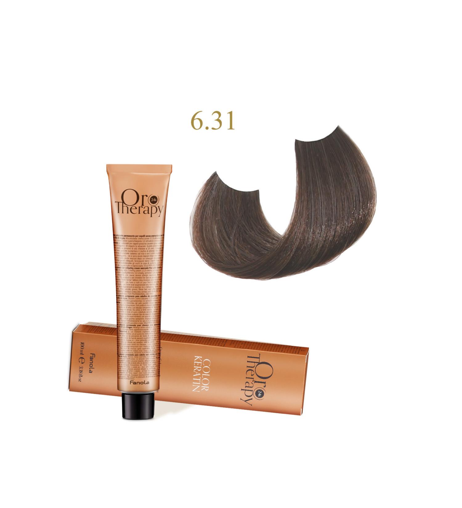 Fanola Oro Therapy 24k Color Keratin With Gold & Argan Oil 100ml (ammonia Free) 6.31 Dark Blonde Sandy