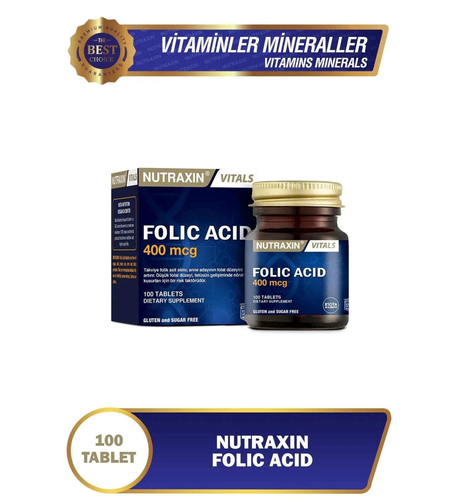 Nutraxin Folic Acid 400 Mcg 100 Tablets 4 Pack