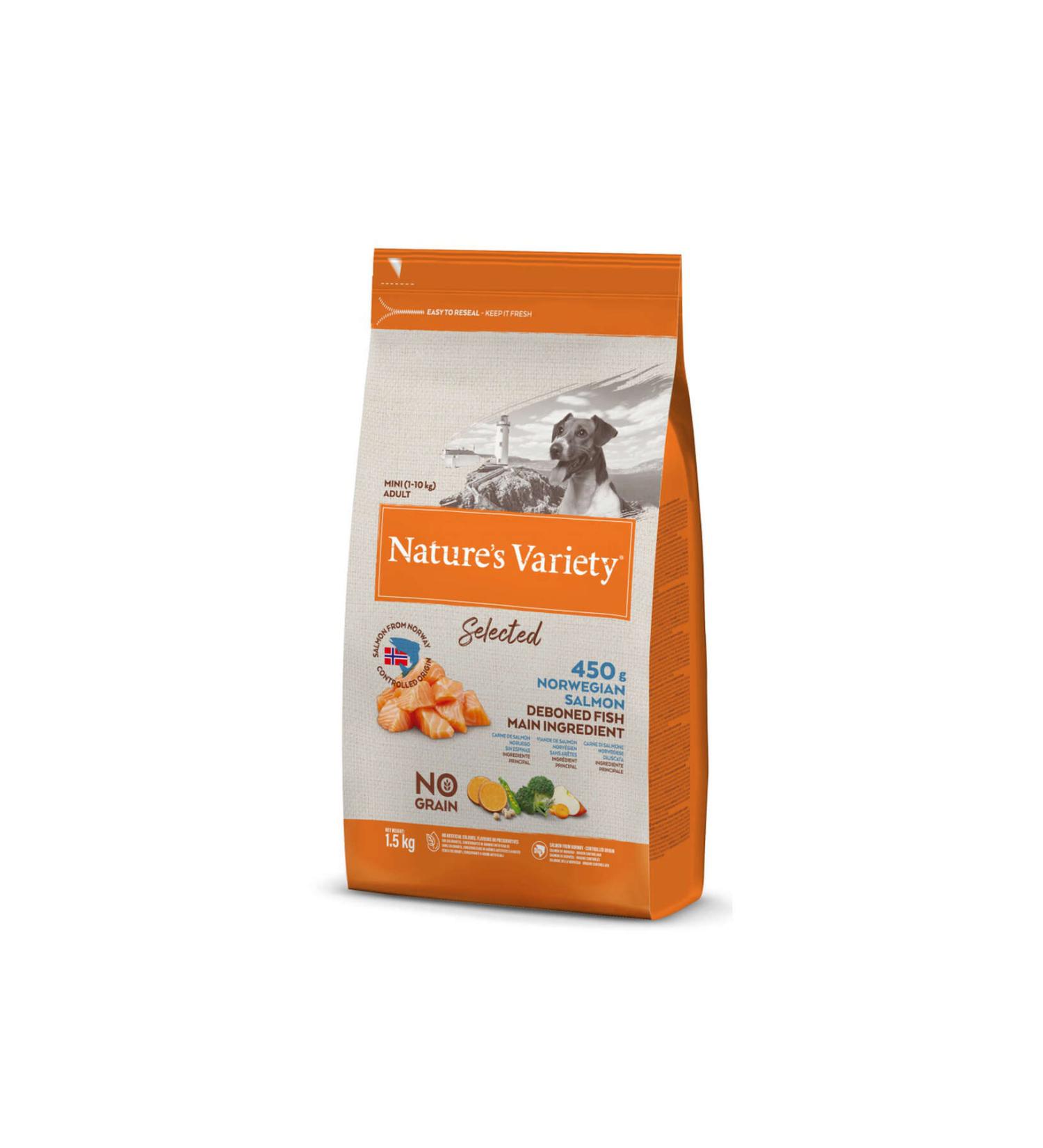NATURES VARIETY DOG NO SELECTED MINI ADULT NORW. SALMON 1.5KG 430119