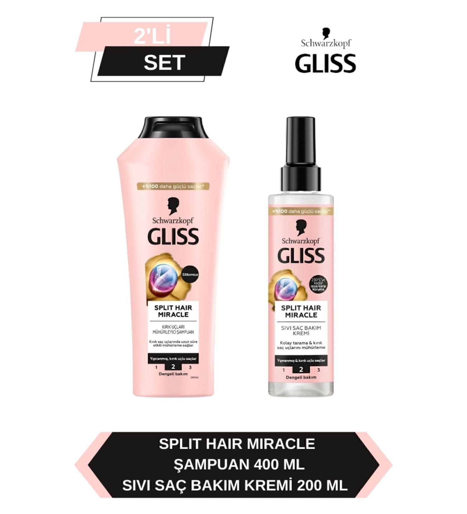 Gliss Split Hair Miracle Shampoo 400 Ml + Split Hair Miracle Liquid Conditioner 200 Ml - Buy Online on GoSupps.com