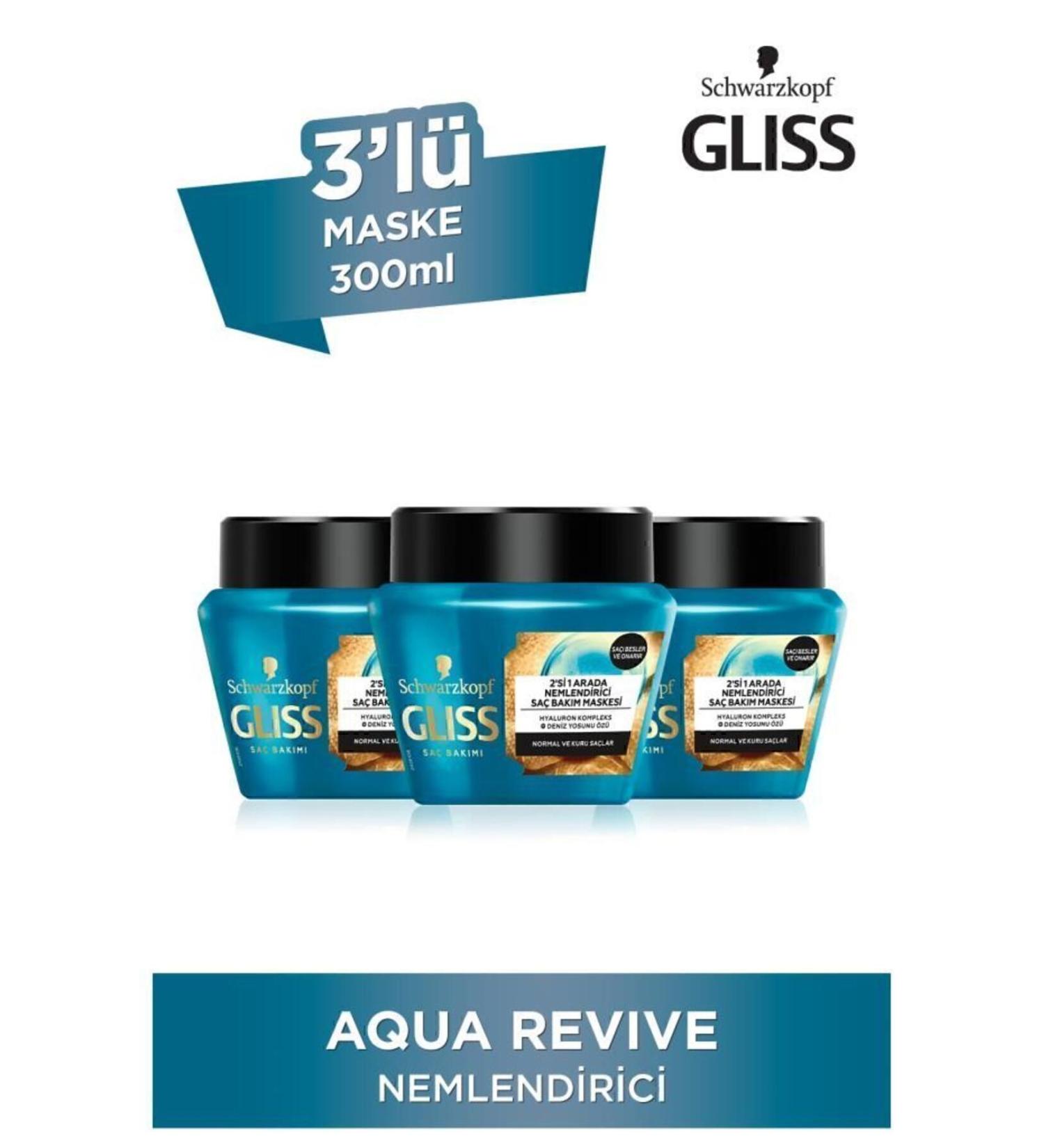 Gliss Aqua Revive Hydrating 2 in 1 Mask with Hyaluron and Seaweed 300 ml X 3 Pieces