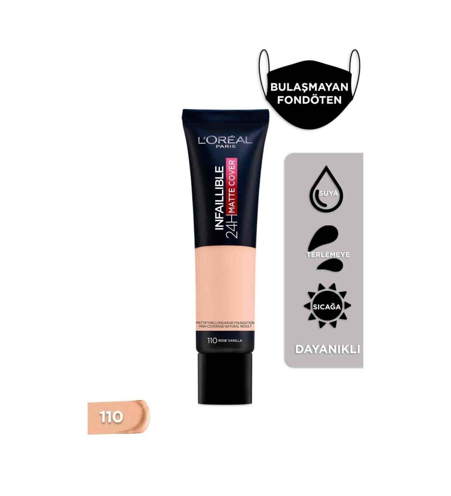 L'Oreal Paris Infaillible 24h Matte Cover High Coverage Foundation No 110 Rose Vanilla - Buy Online on GoSupps.com