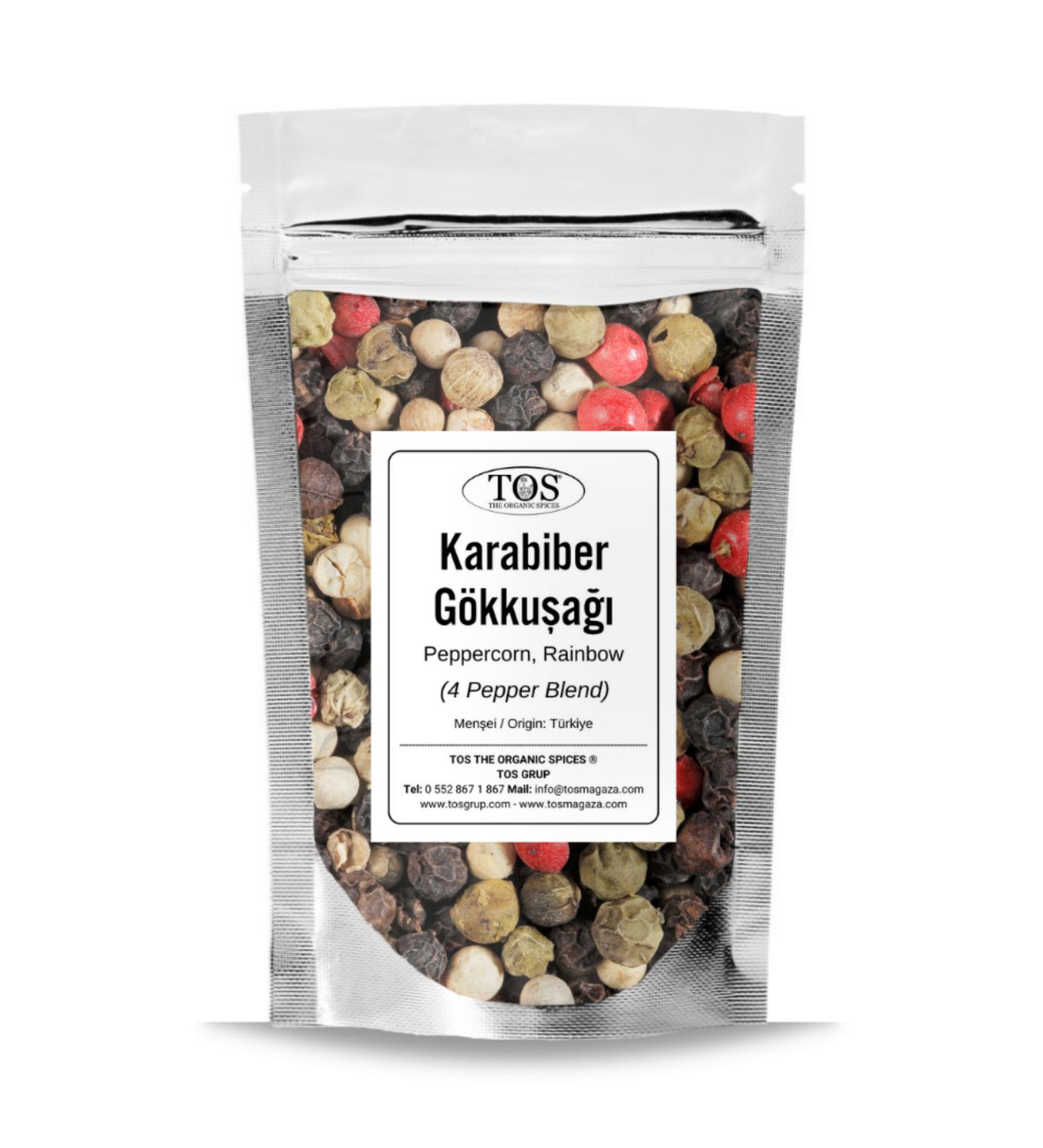 TOS The Organic Spices Rainbow Black Pepper 250 gr (1st Quality) Piper nigrum / Peppercorn Rainbow