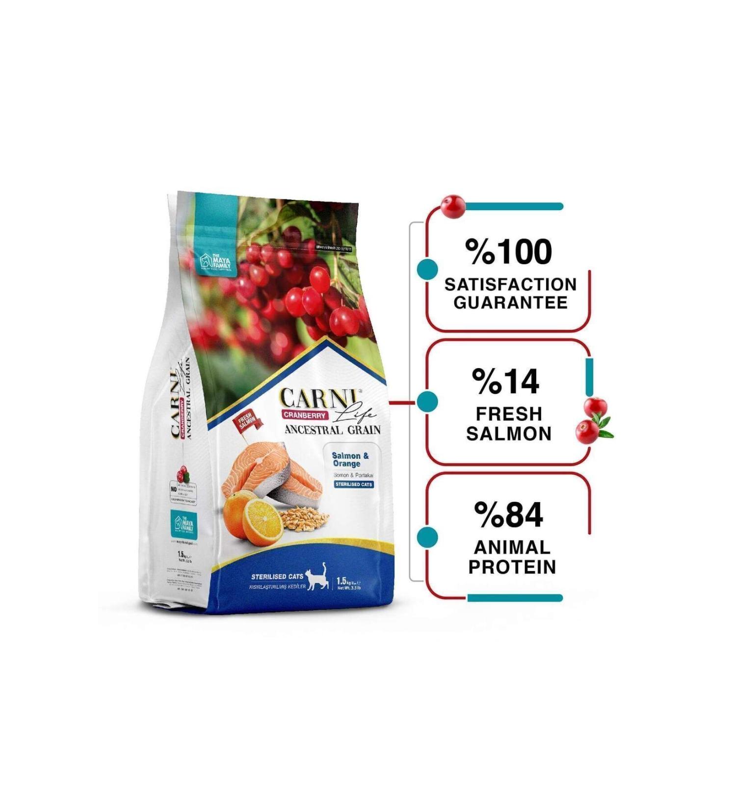 CARNI LIFE Carni Life Cranberry Ancestral Grain Salmon & Orange Sterile Adult Cat Food 1.5 Kg