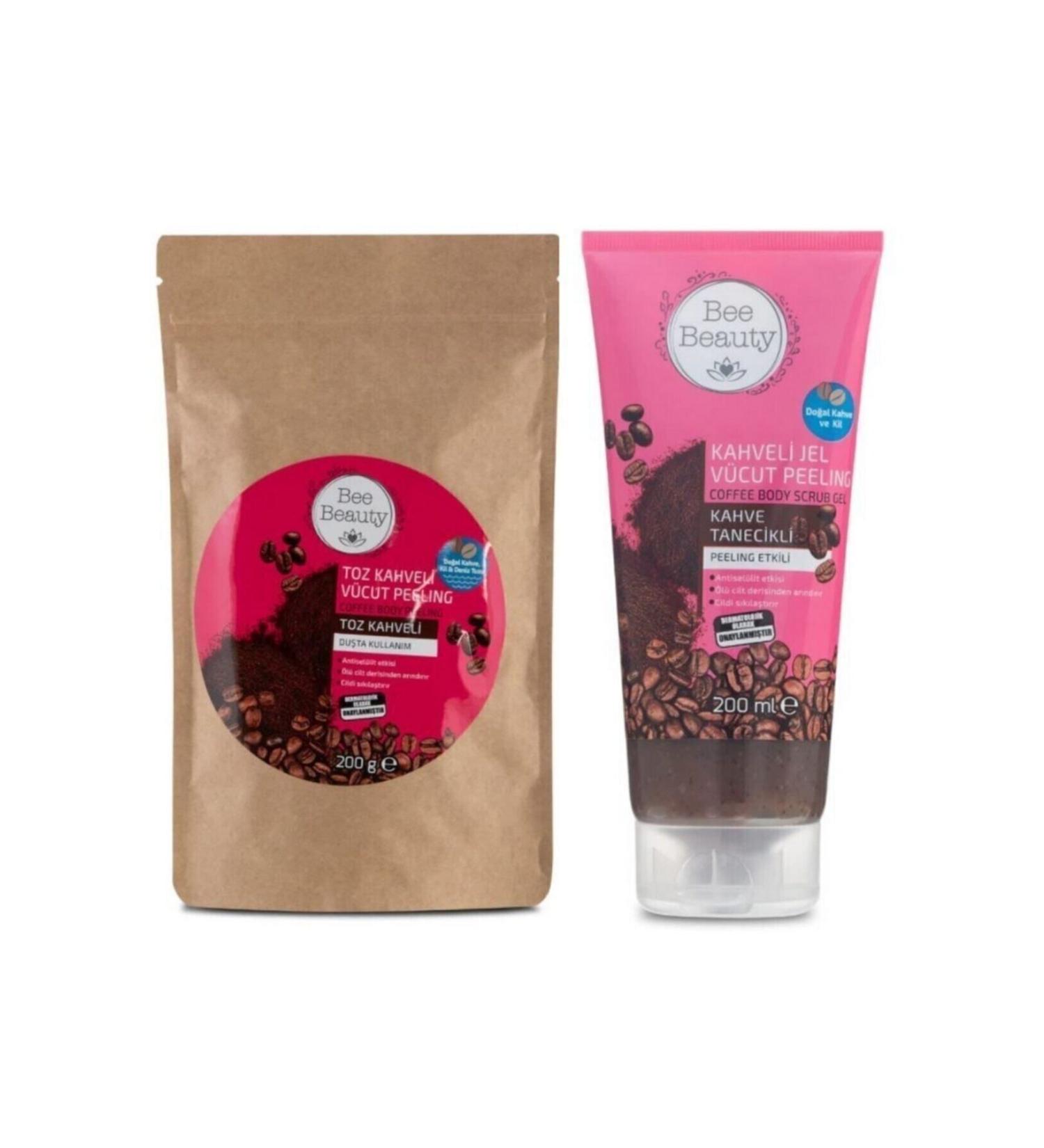 Bee Beauty Powder Coffee Body Peeling 200 Gr + Coffee Gel Body Peeling 200 Ml