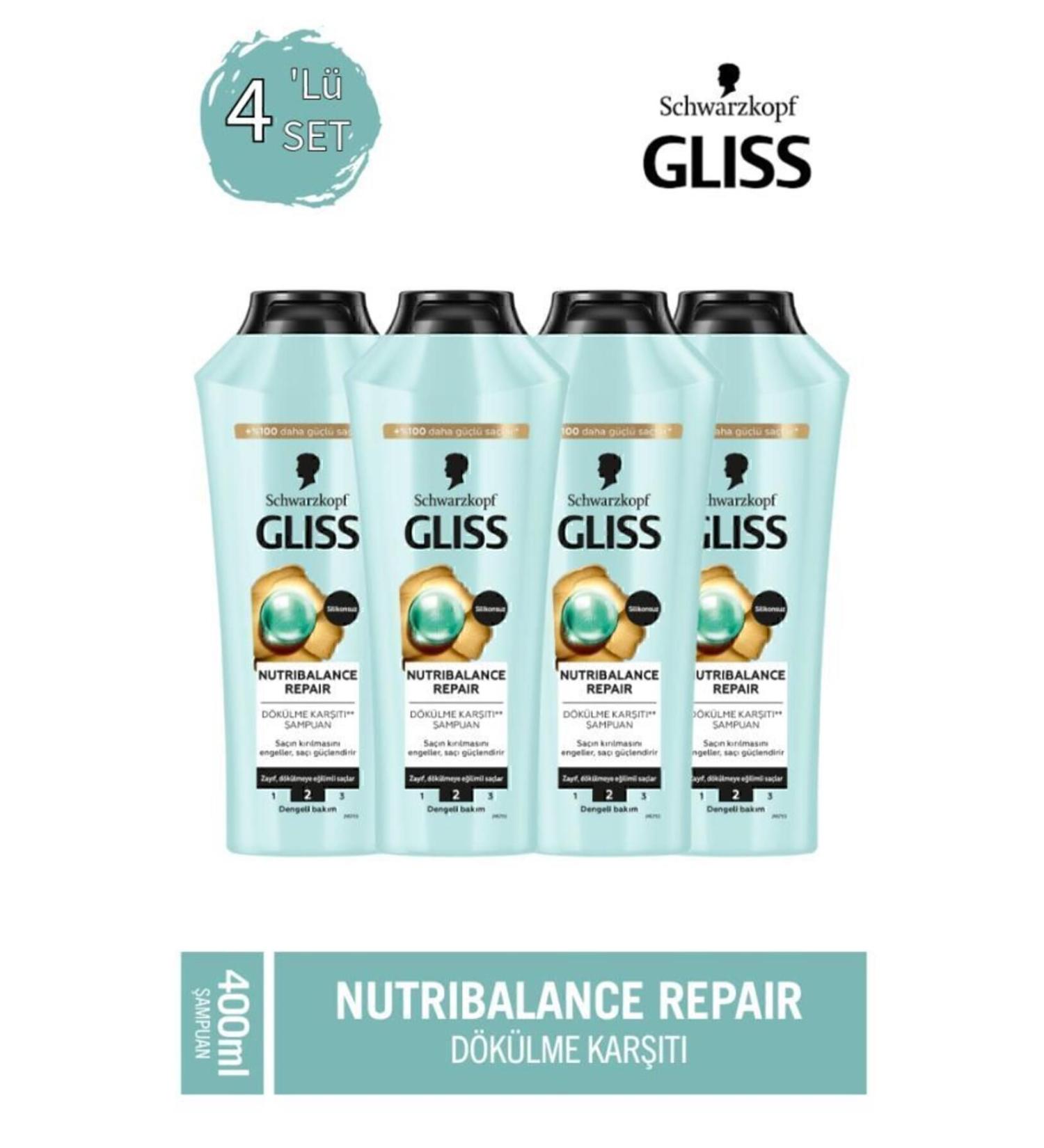 Gliss Nutribalance Repair Anti Hair Loss Shampoo 400 ml x 4 Pieces - Buy Online on GoSupps.com
