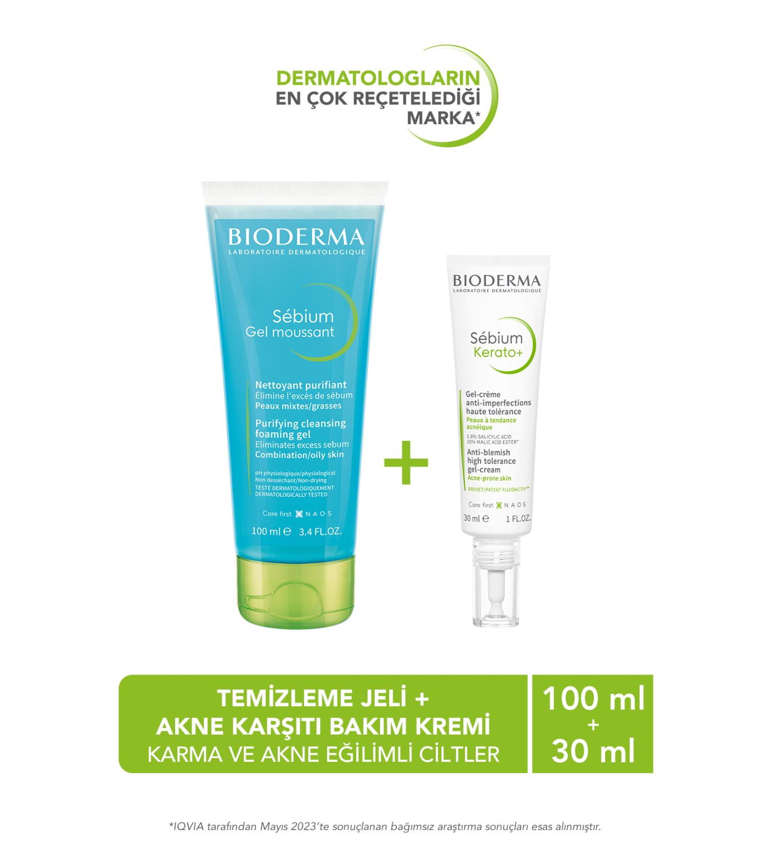 Bioderma Sebium Combination Oily Skin Acne Anti-Acne Care Cream 30ml & Cleansing Gel 100ml