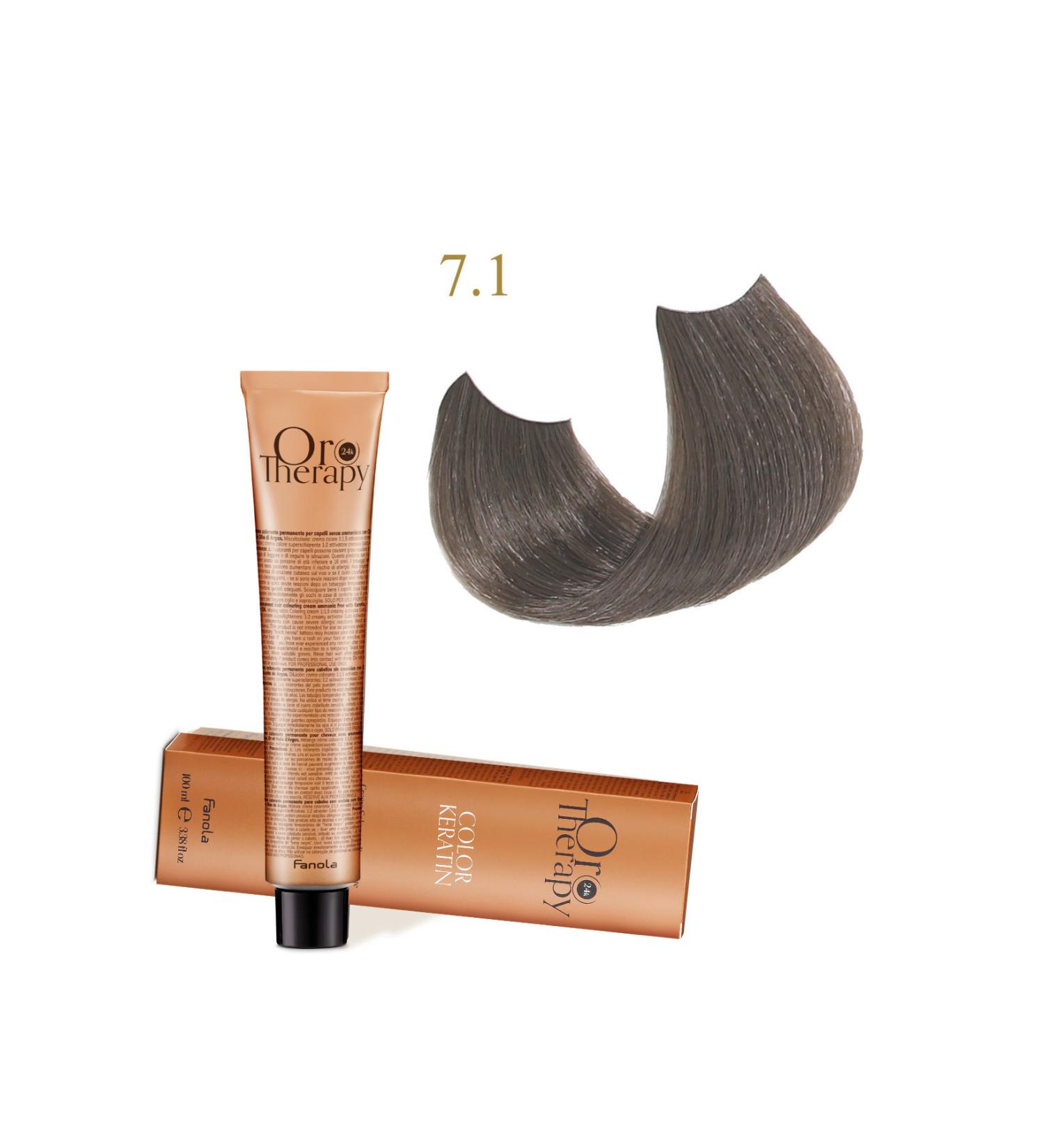 Fanola Oro Therapy 24k Color Keratin With Gold & Argan Oil 100ml (ammonia Free) 7.1 Blonde Ash