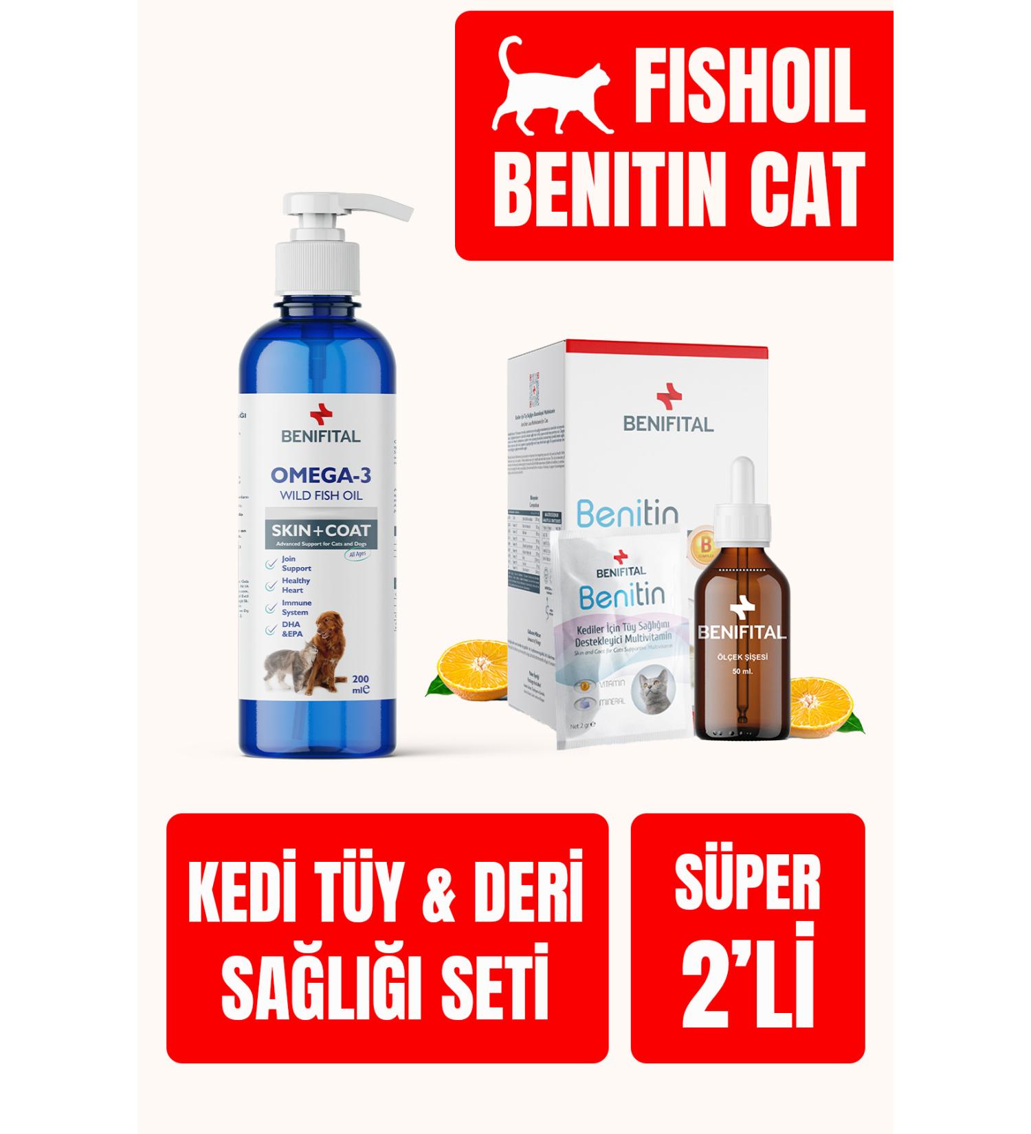 Benifital Cat Skin and Fur Health Set Anti-Shedding Benitin Fish Oil (BIOTINE AND OMEGA 3-6) - Buy Online on GoSupps.com