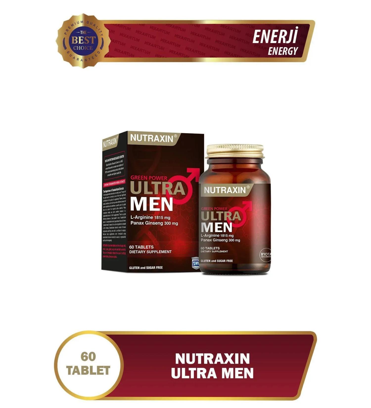 Nutraxin Ultra Men 60 Tablets - L-Arginine Ginseng Ginger Iron Thorn Cinnamon 2-Pack - Buy Online on GoSupps.com