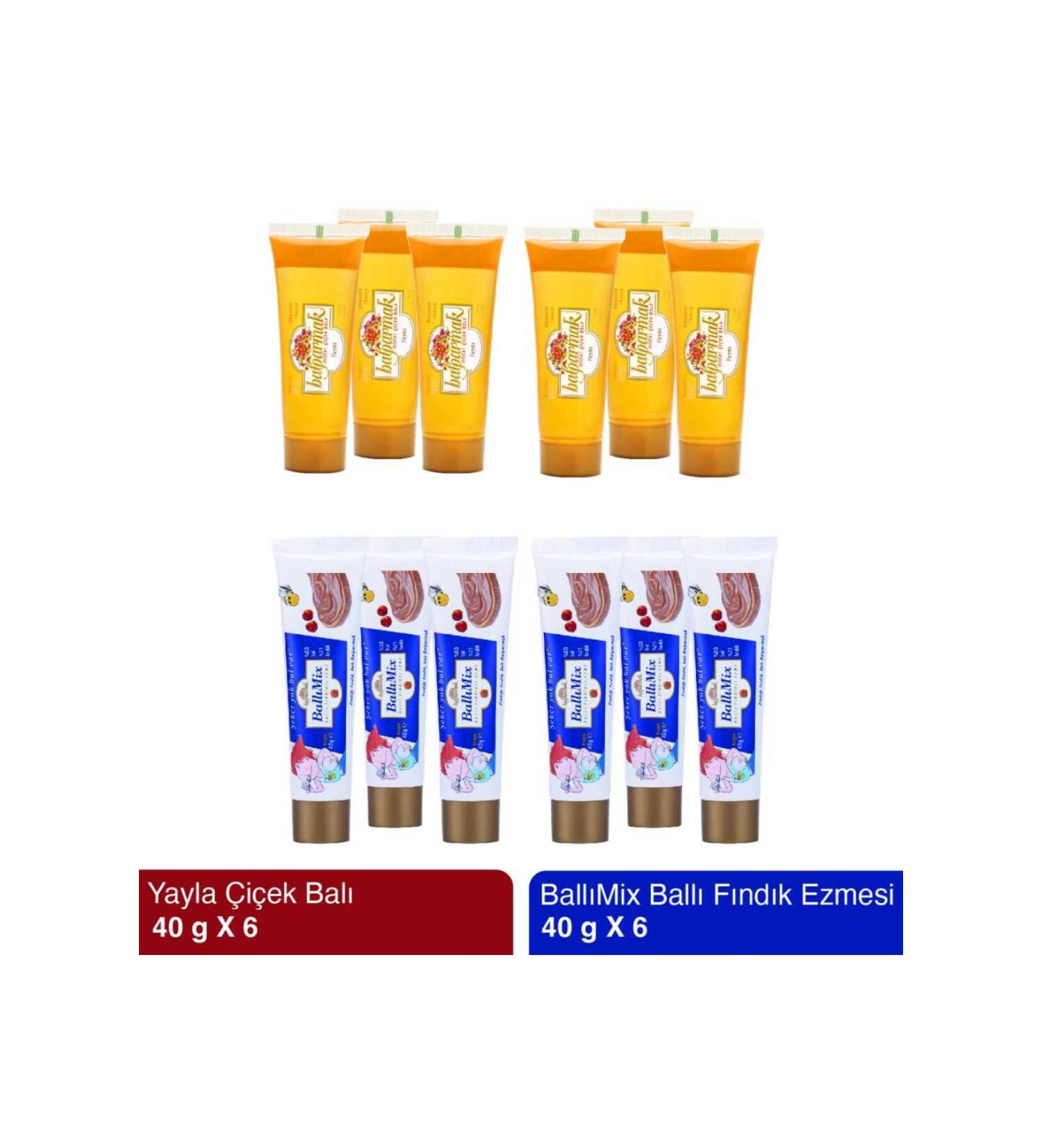 Balparmak Yayla Flower Honey 40 g x 6 Pieces and Ball Mix Honey Hazelnut Paste Tube 40 g x 6 Pieces