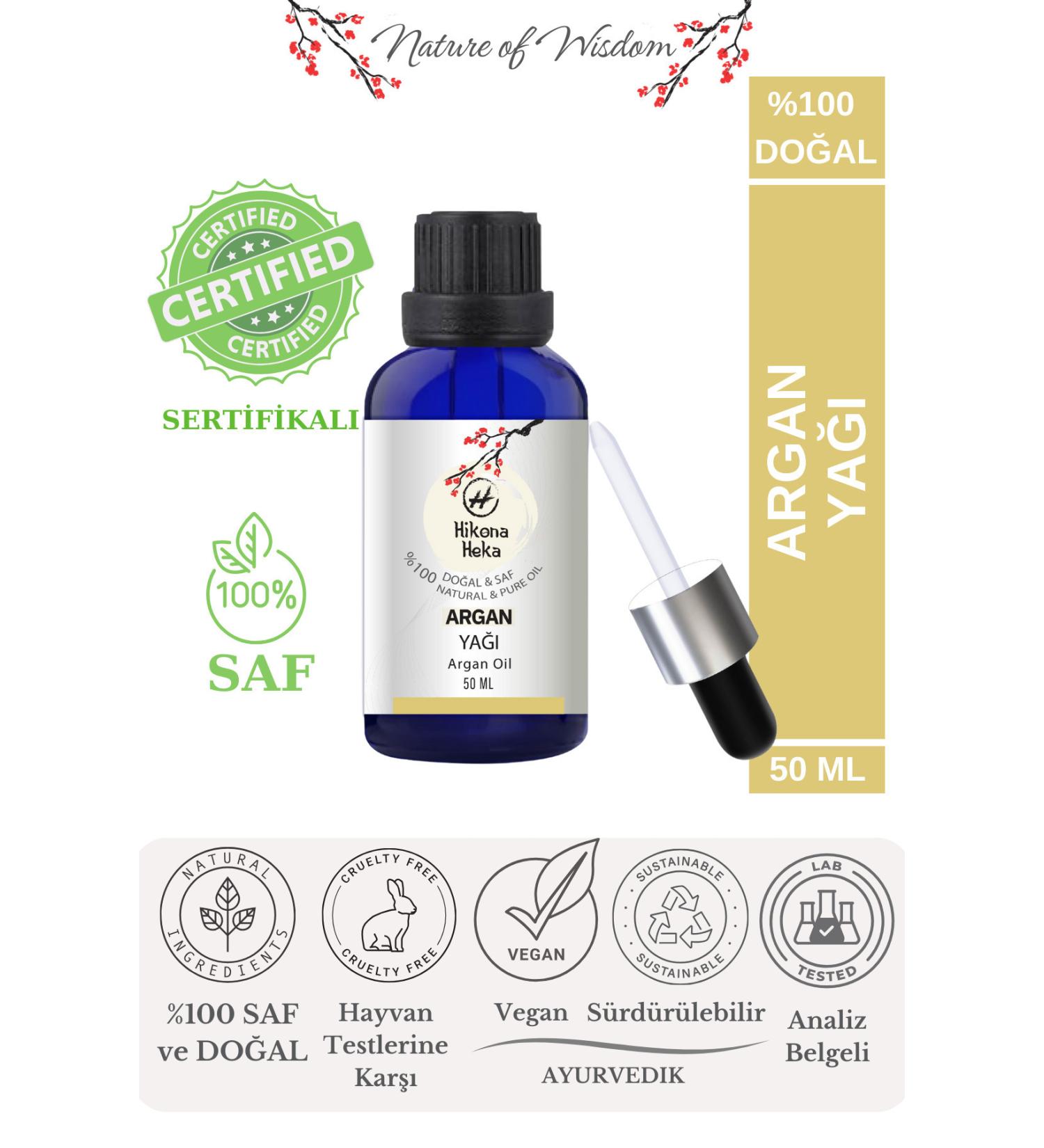 Hikona Heka Argan Oil (ARGAN OIL) Certified 0 Pure and Natural Cold Pressed 50 ml