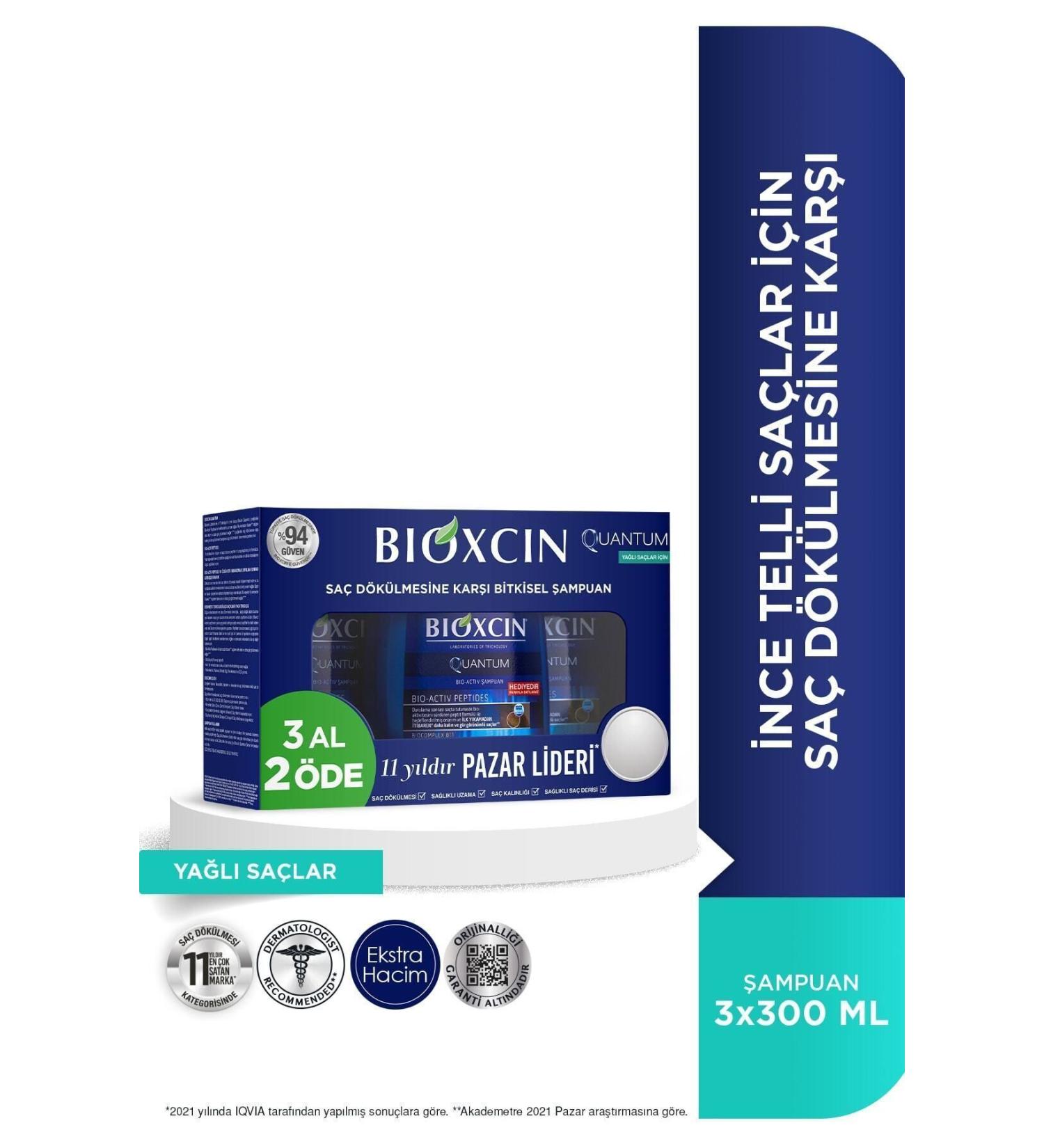 Bioxcin Quantum Shampoo Buy 3 Pay 2 For Oily Hair 3x300 Ml - Hair Loss Shampoo For Fine Hair - Buy Online on GoSupps.com