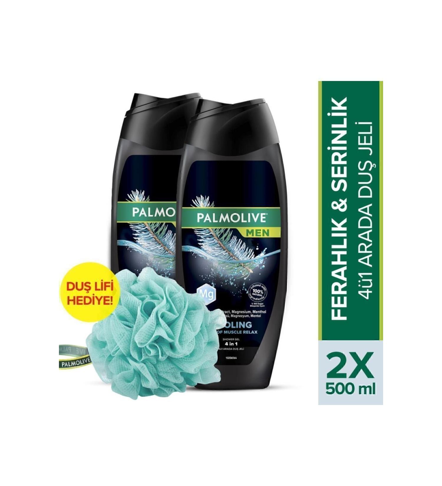 Palmolive Men Cooling Feel Of Muscle Relax 500 ml Shower Gel X2 Pieces + Shower Loofah Gift